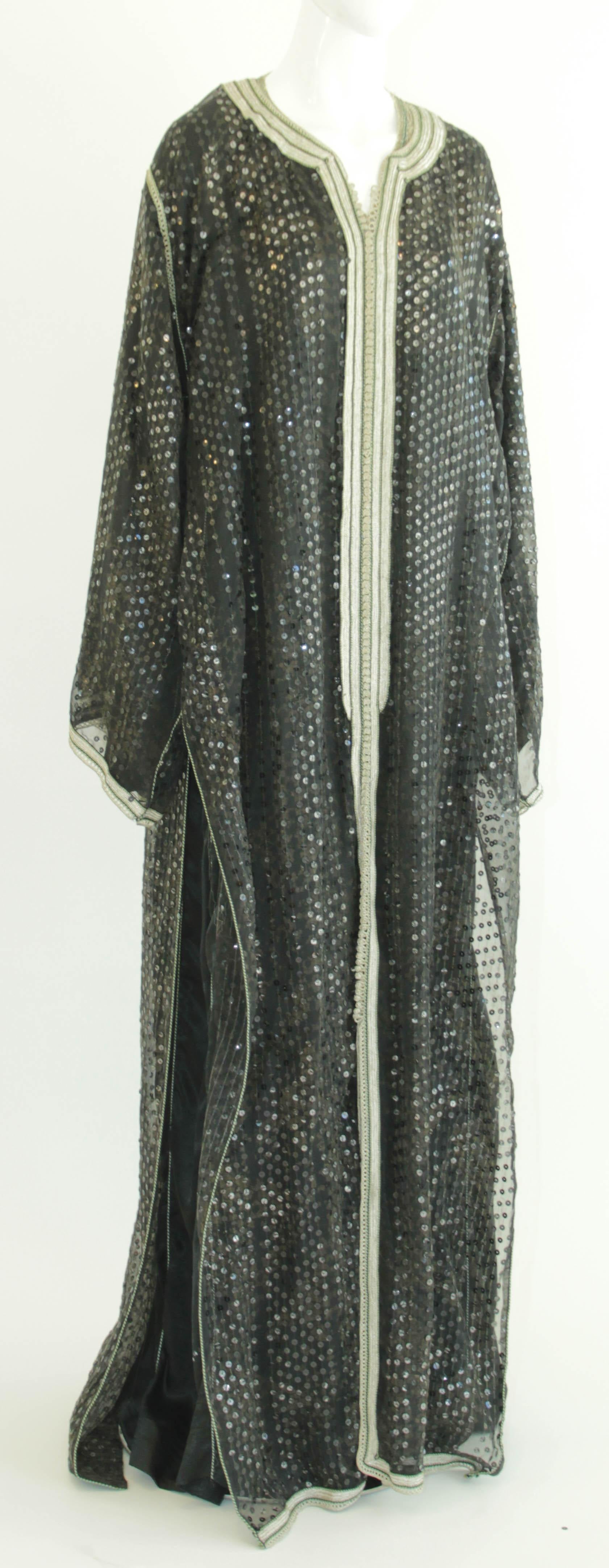 Moroccan Black Sequin Fabric Caftan Set 13