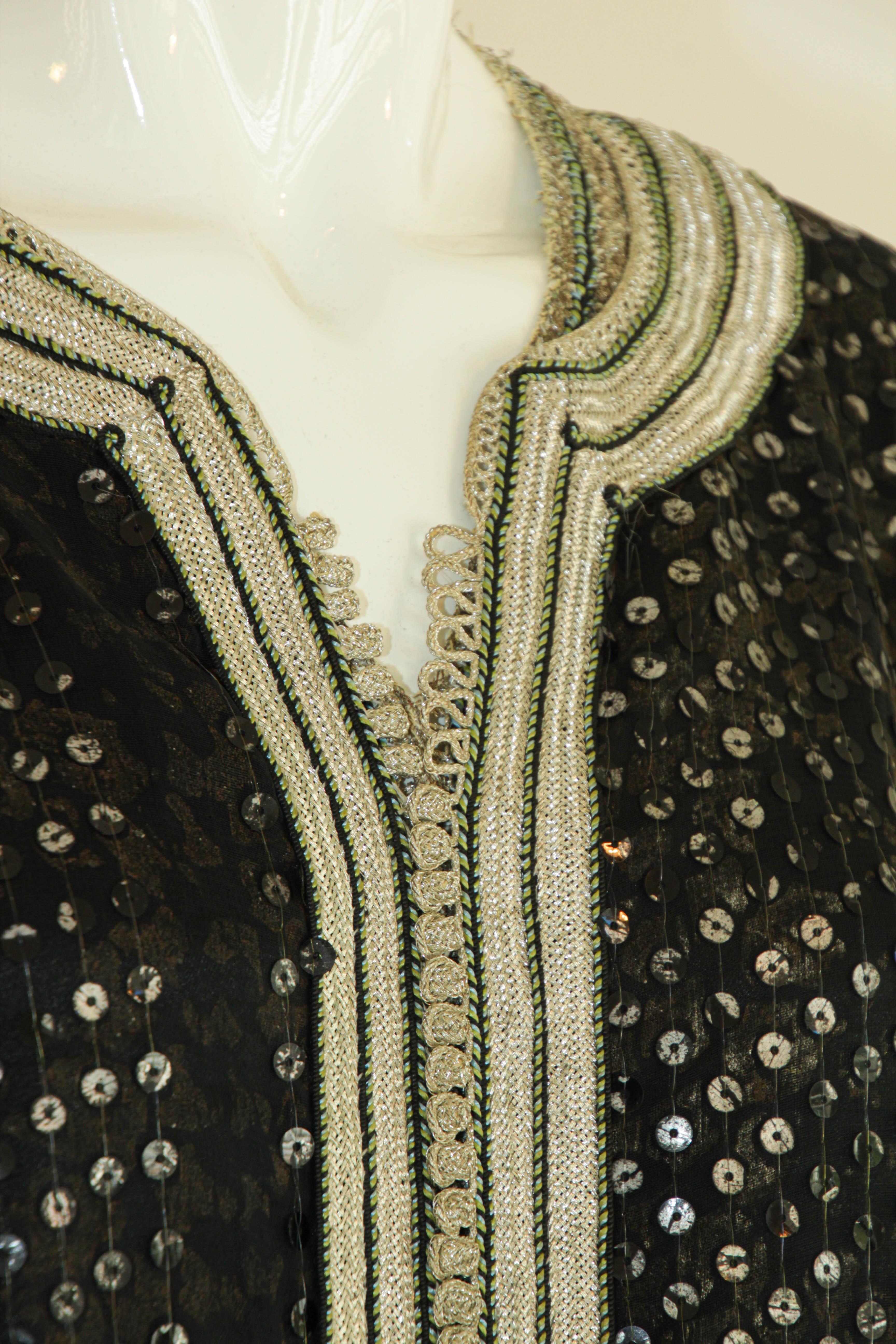 Moroccan Black Sequin Fabric Caftan Set In Fair Condition In North Hollywood, CA