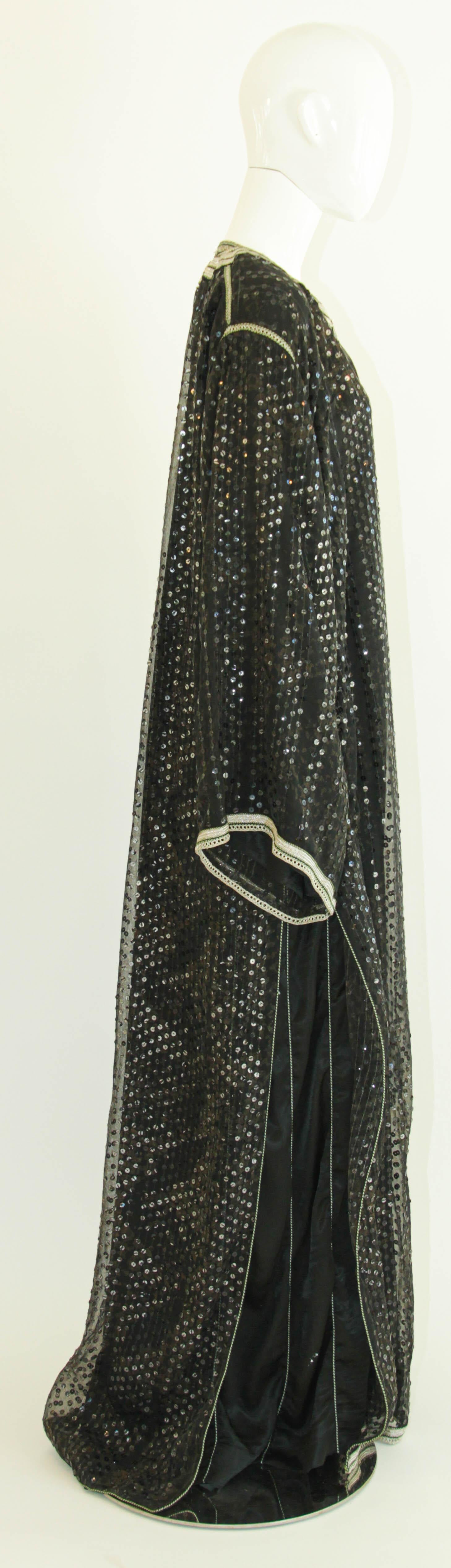 Women's or Men's Moroccan Black Sequin Fabric Caftan Set