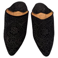 Moroccan Black Velvet Embroidered Slippers Shoes Size E41