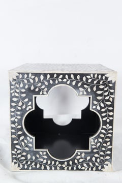 Moroccan Black and White Bone Side Table Cube