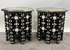 Moroccan Black & White Bone with Filigree Inlay Octagonal End Table, a Pair