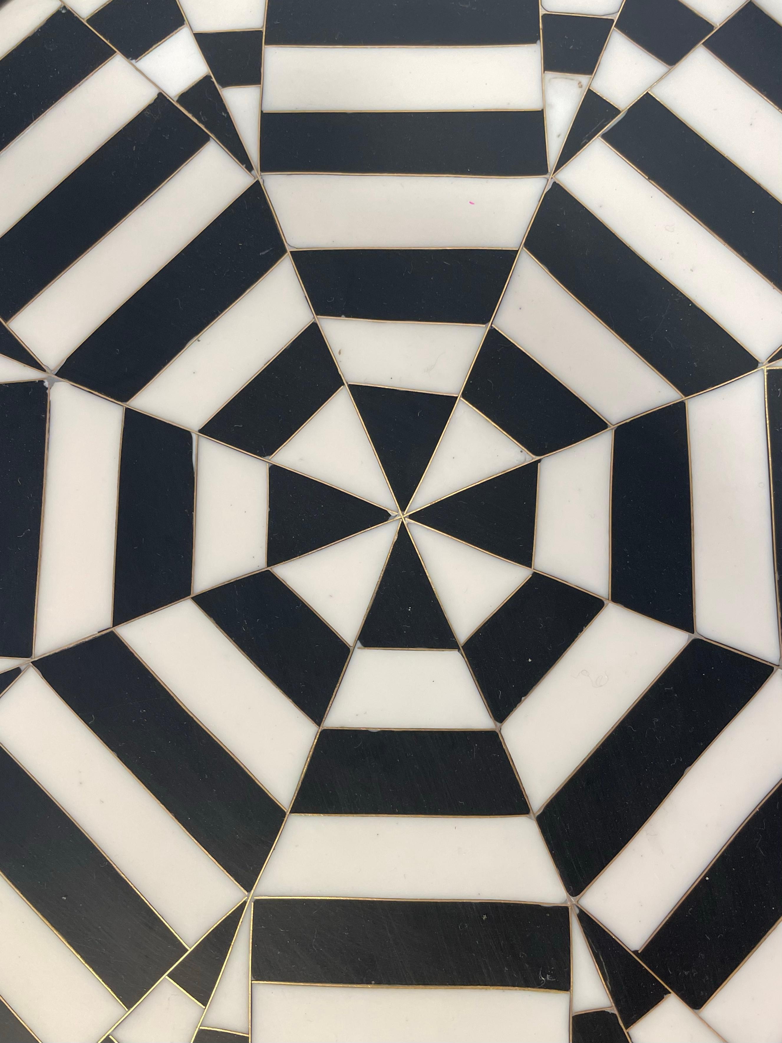 Moorish Moroccan Black & White Inlaid Side Table