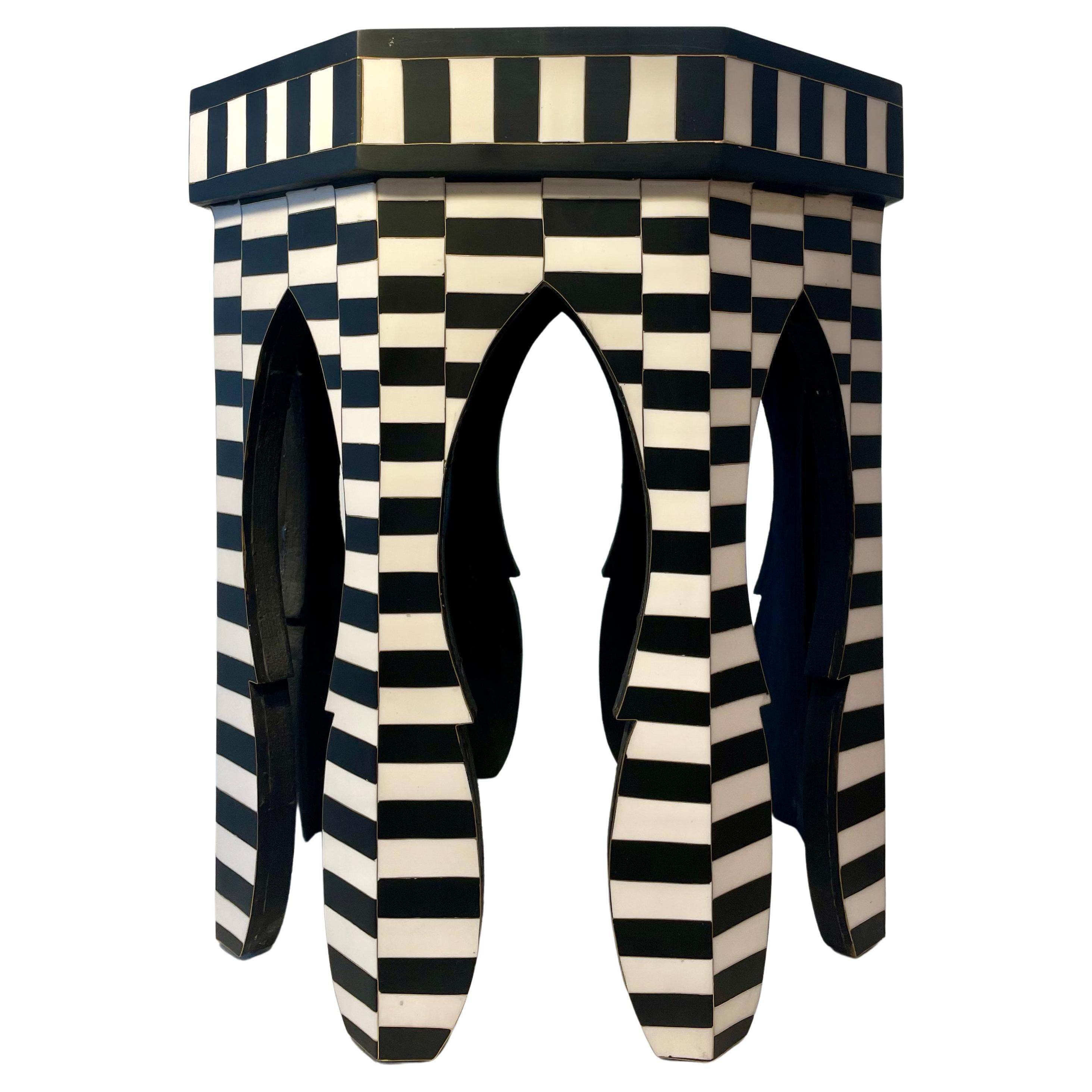 Moroccan Black 
White Inlaid Side Table