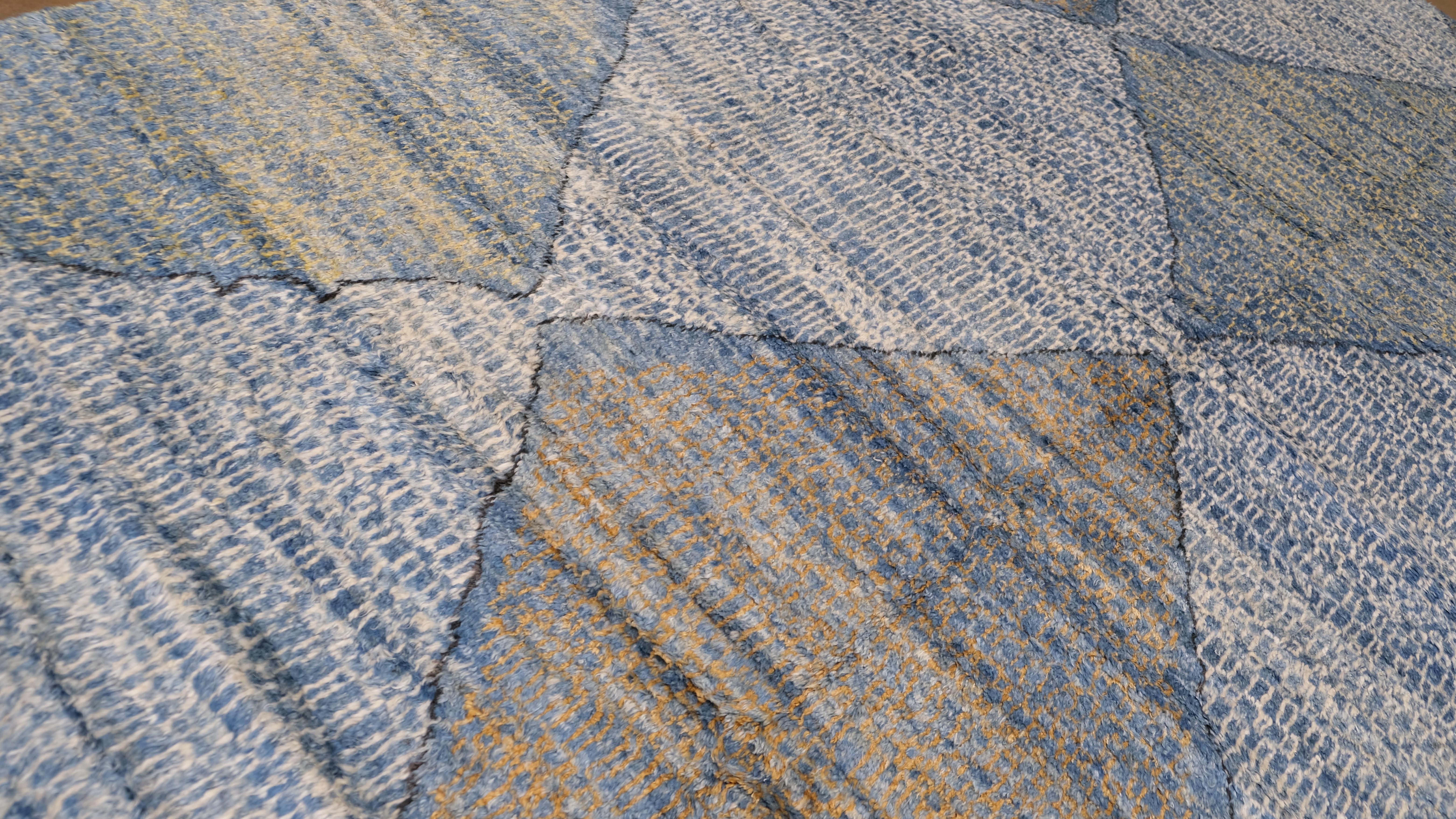 Alfombra marroquí de lana con estampado de diamantes azul y marrón marfil 9'4''x12'3'' Afgano en venta