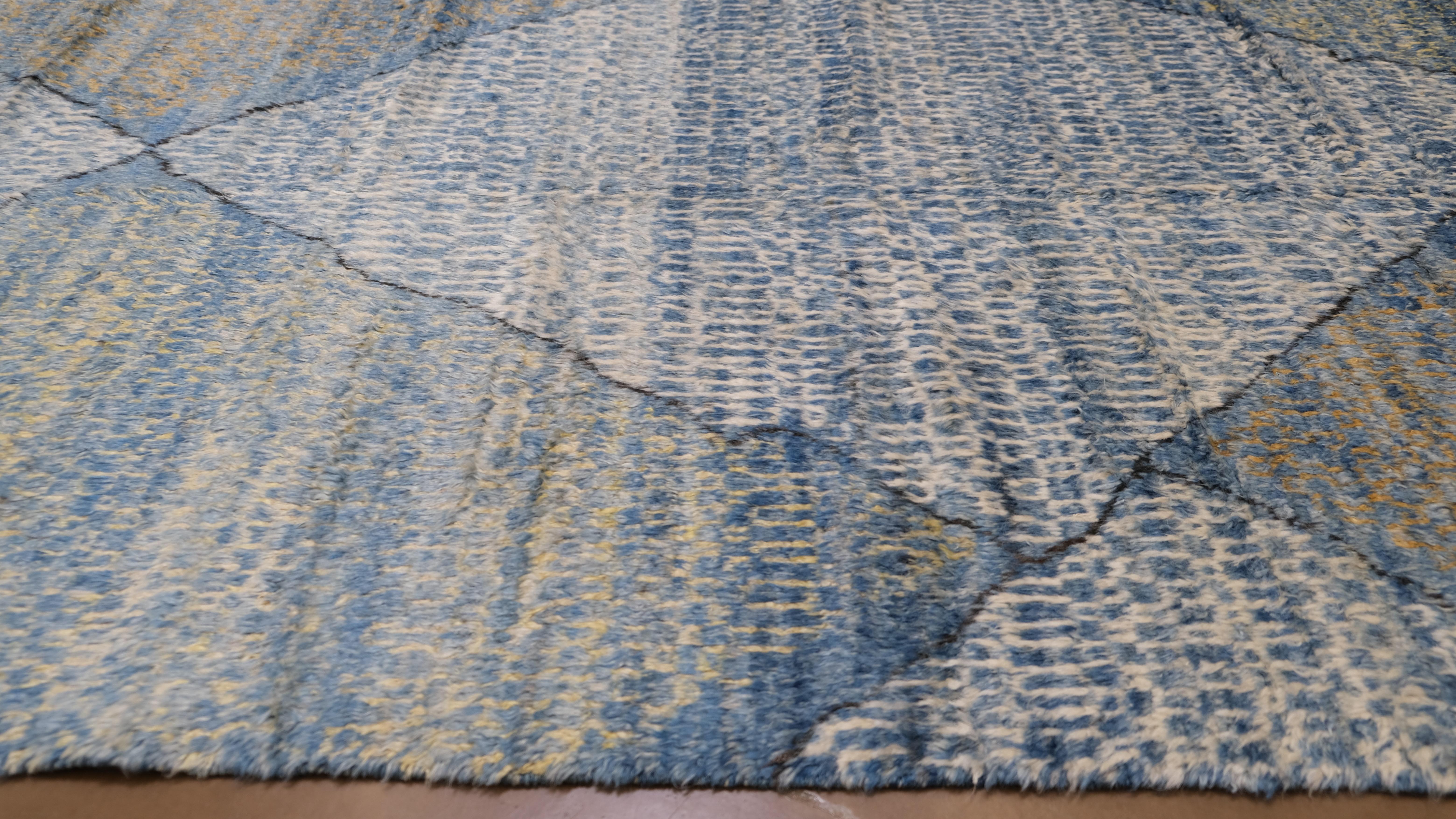 Alfombra marroquí de lana con estampado de diamantes azul y marrón marfil 9'4''x12'3'' Anudado a mano en venta