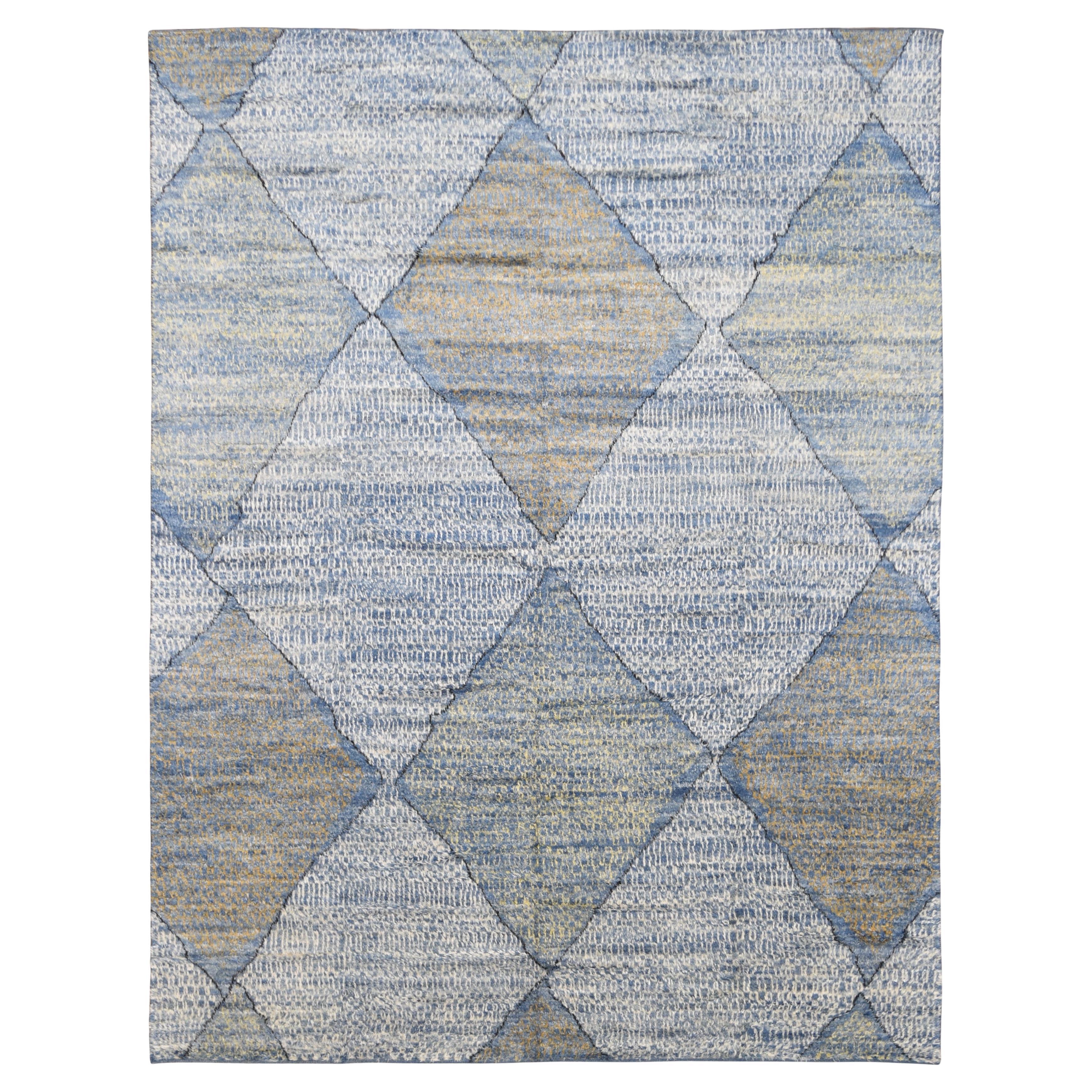 Marokkanisch Blau und Elfenbein Brown Diamant gemusterte Wolle Teppich 9'4''x12'3''