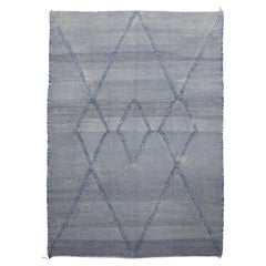Tapis marocain bleu et ivoire en laine diamant 9'3''x13'
