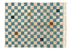Moroccan Blue Color Checkered Pattern rug 9’x12’, Modern Mrirt rug, Custom-made