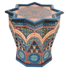 Table d'appoint marocaine bleue peinte à la main, style mauresque