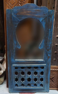 Moroccan Blue Wash Repurposed Wooden Frame, Mirror Extra