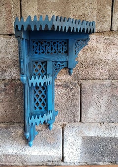 Moroccan Blue Wooden Corner Shelf