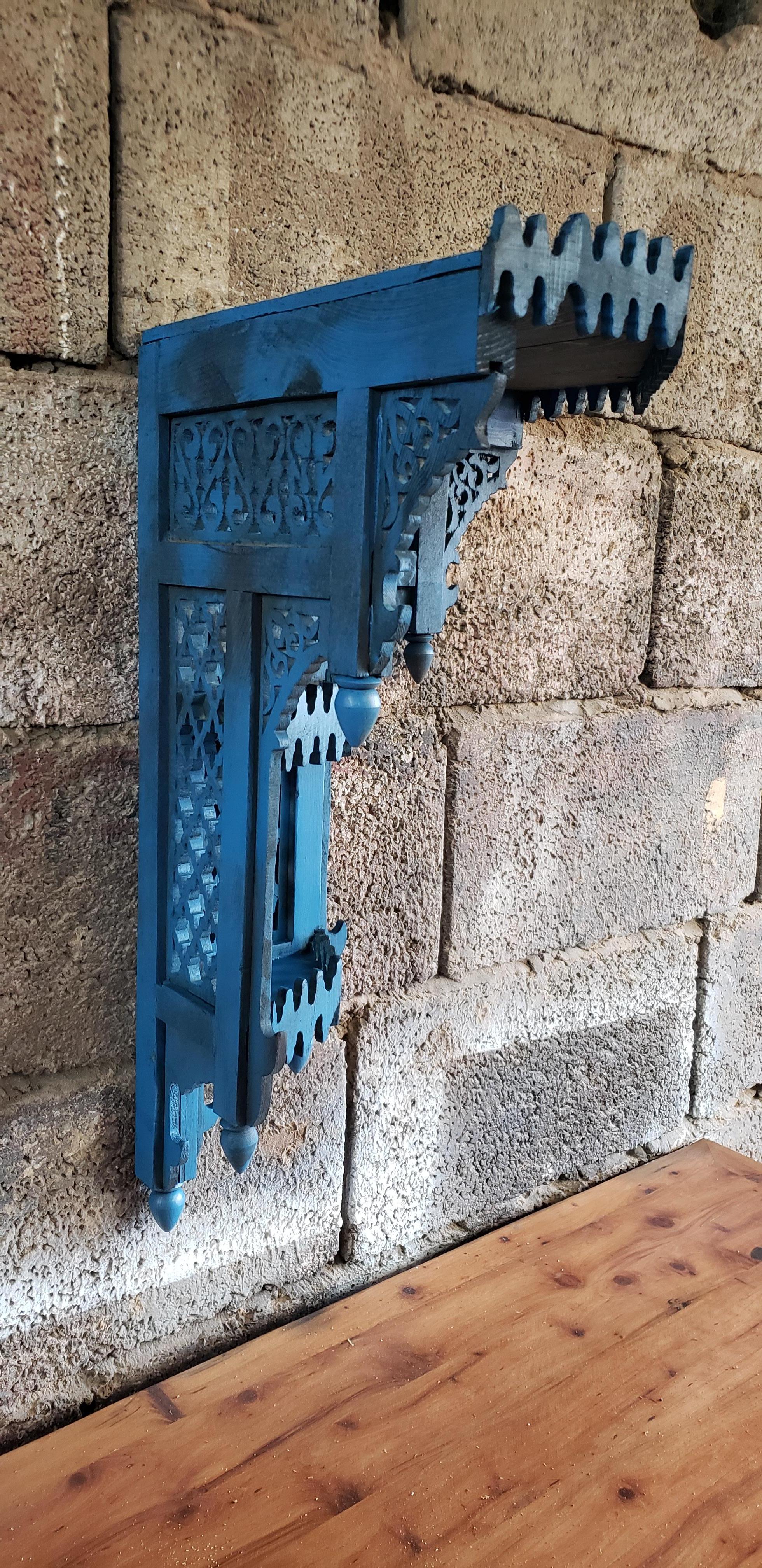 Moroccan Blue Wooden Corner Shelf For Sale 1