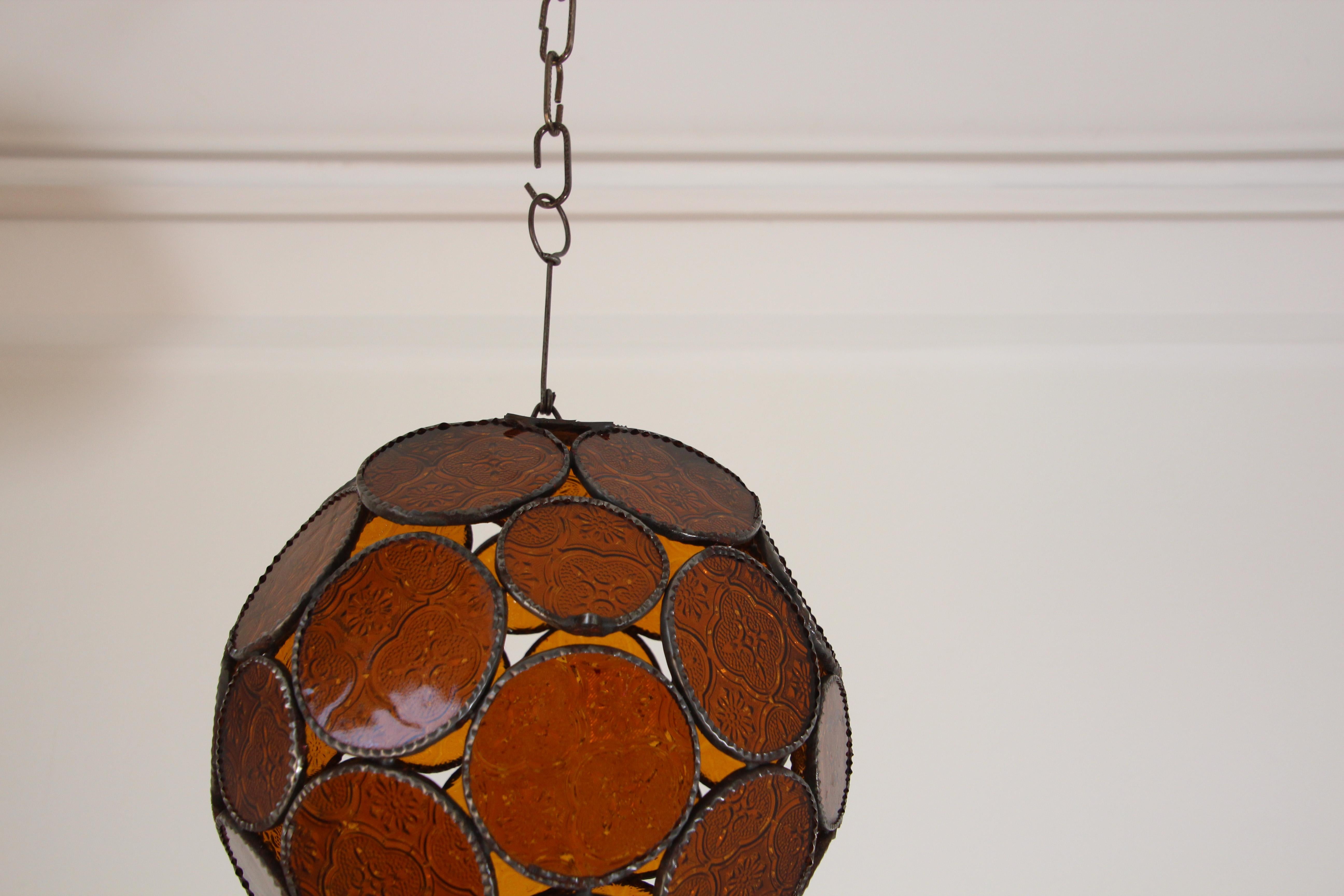 Moroccan Bohemian Amber Glass Lantern or Orb Pendant 2