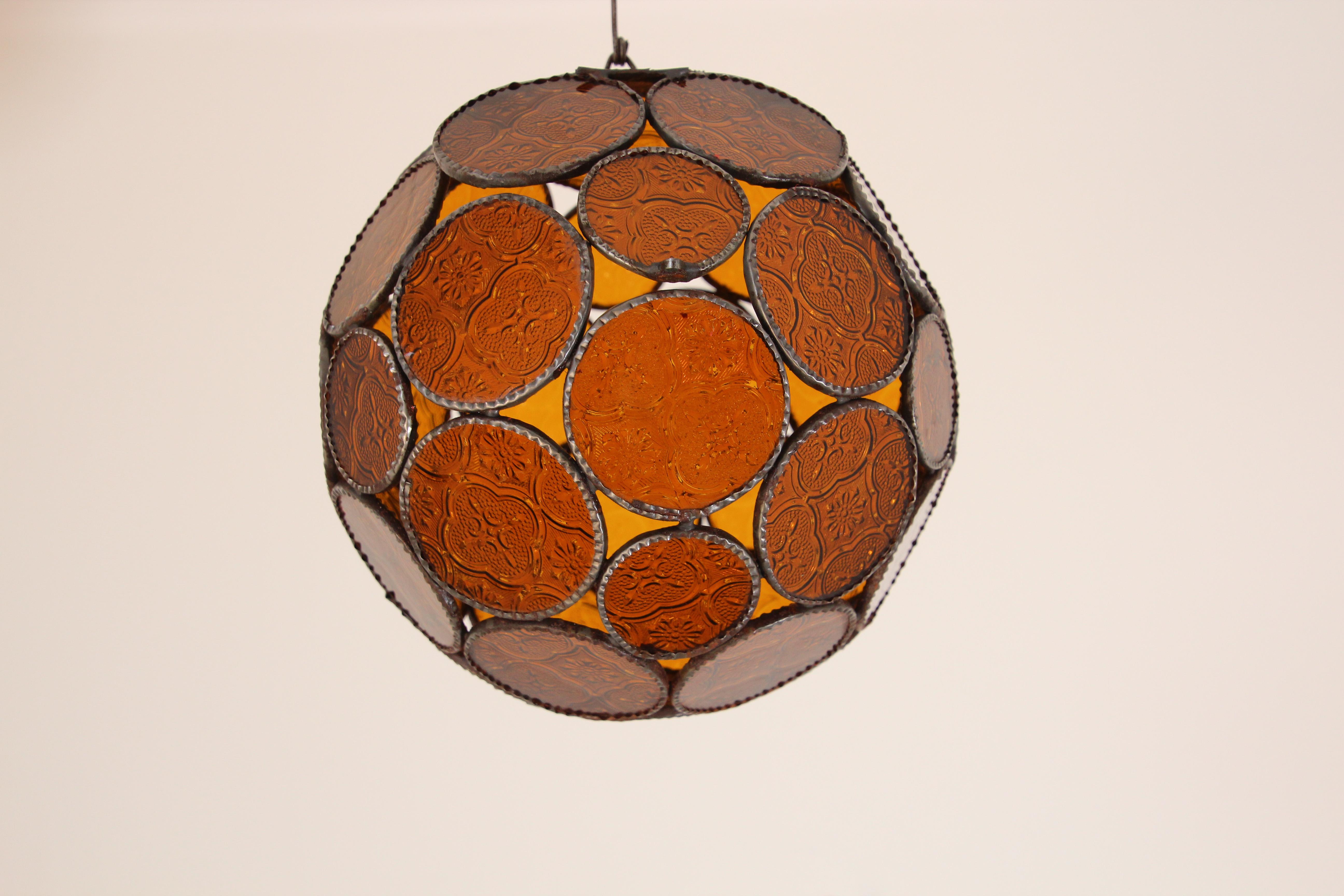 Moroccan Bohemian Amber Glass Lantern or Orb Pendant 4