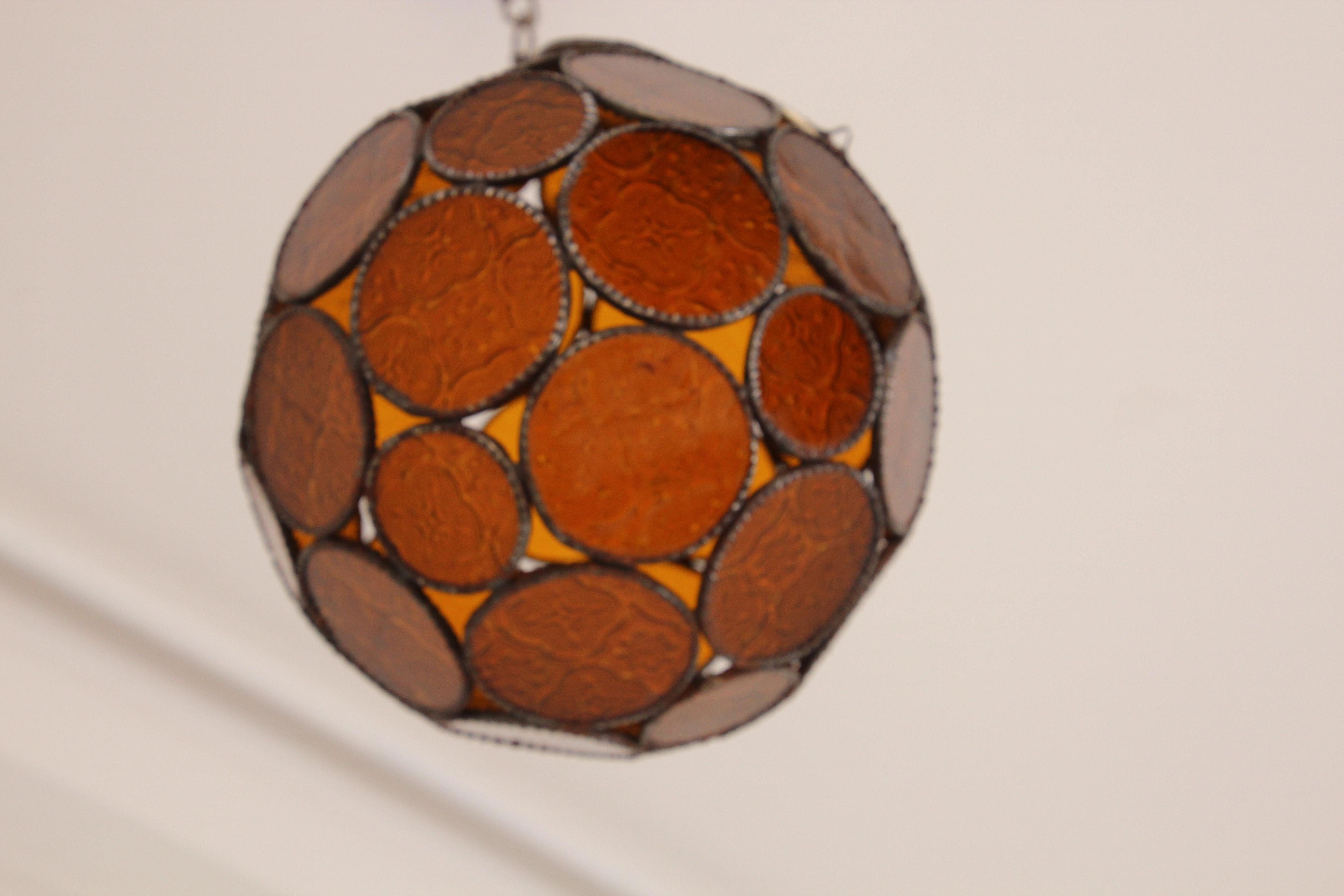 Moroccan Bohemian Amber Glass Lantern or Orb Pendant 5