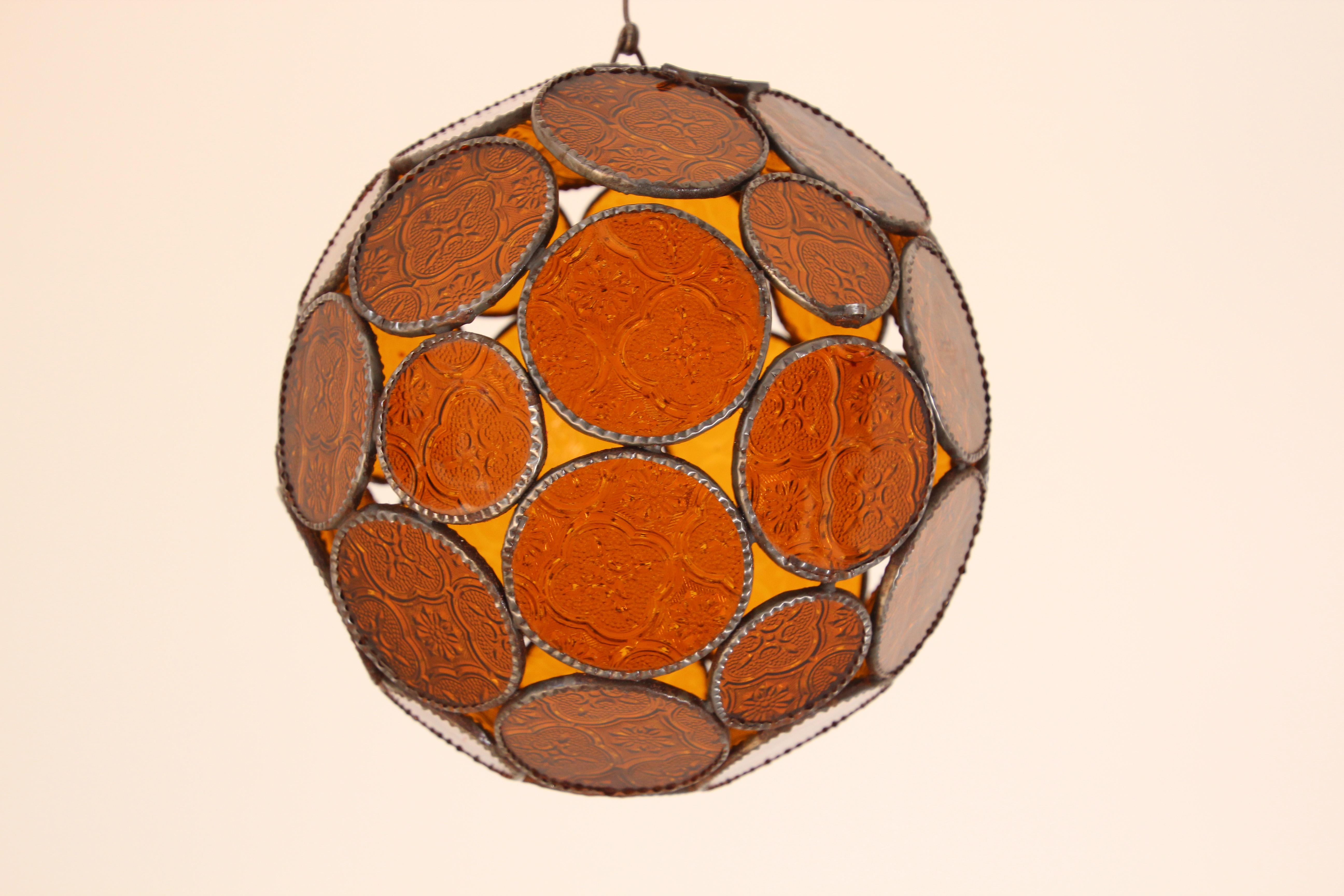 Moroccan Bohemian Amber Glass Lantern or Orb Pendant 6