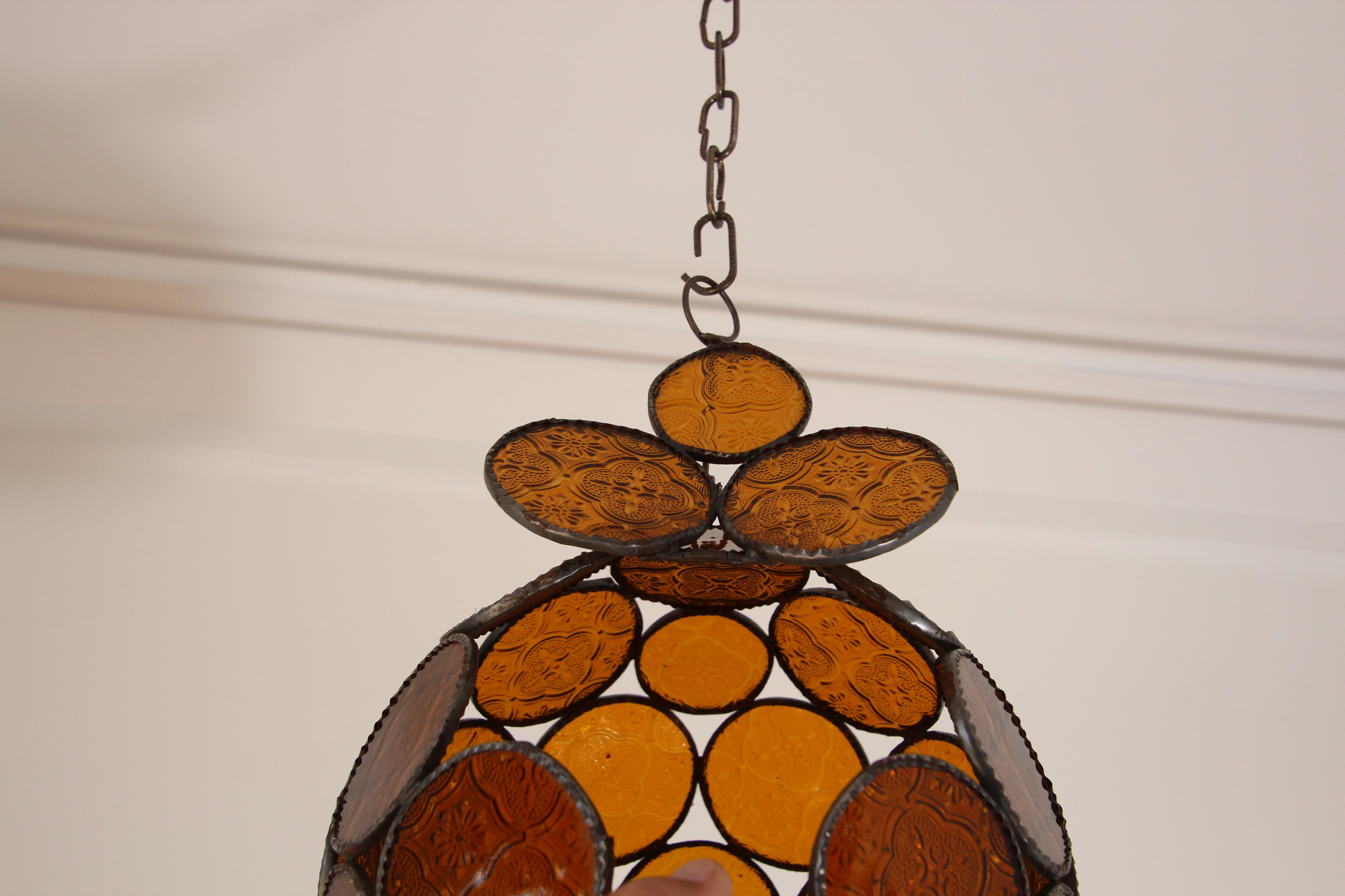 Moroccan Bohemian Amber Glass Lantern or Orb Pendant 1