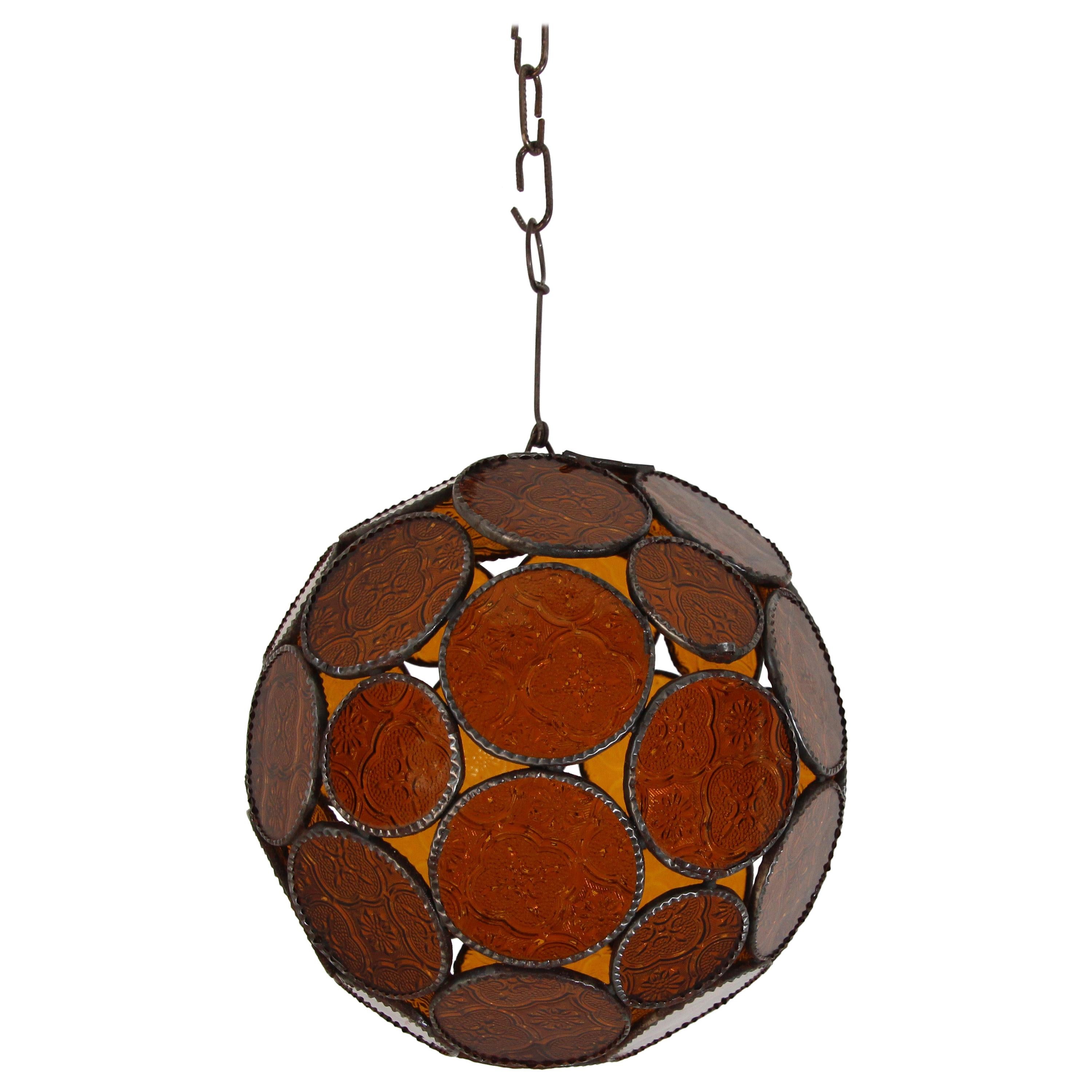 Moroccan Bohemian Amber Glass Lantern or Orb Pendant
