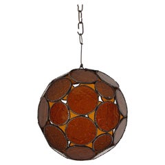 Moroccan Bohemian Amber Glass Lantern or Orb Pendant set of 12 mixed size