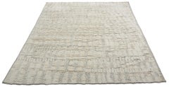 Minimalist Berber Bohemian Low-Pile Wool Shag Hand knotted Ivory Rug