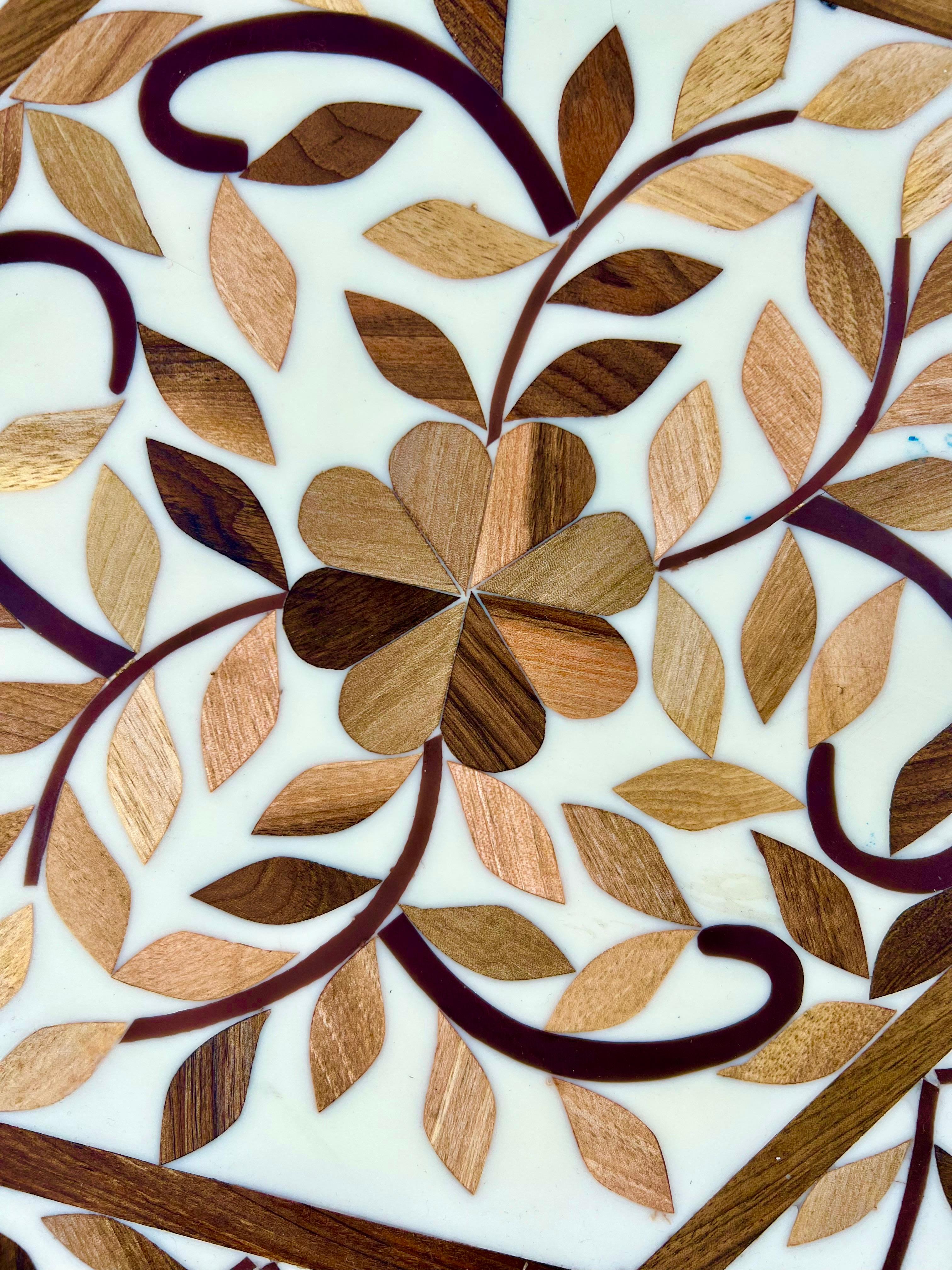 Moroccan Boho-Chic Handmade Walnut & Resin Inlay Hexagonal Side or End Table For Sale 7