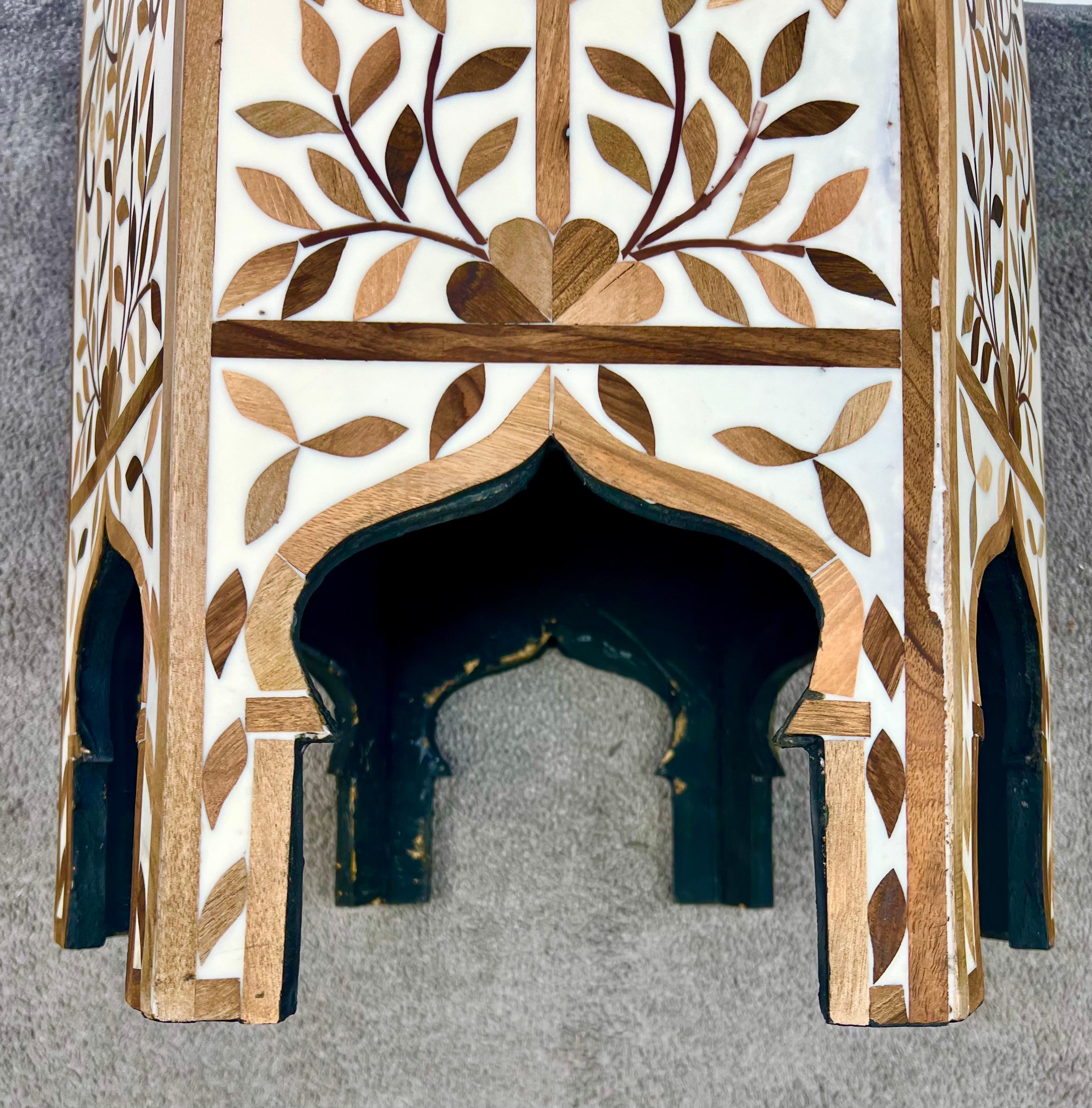 Moroccan Boho-Chic Handmade Walnut & Resin Inlay Hexagonal Side or End Table For Sale 8
