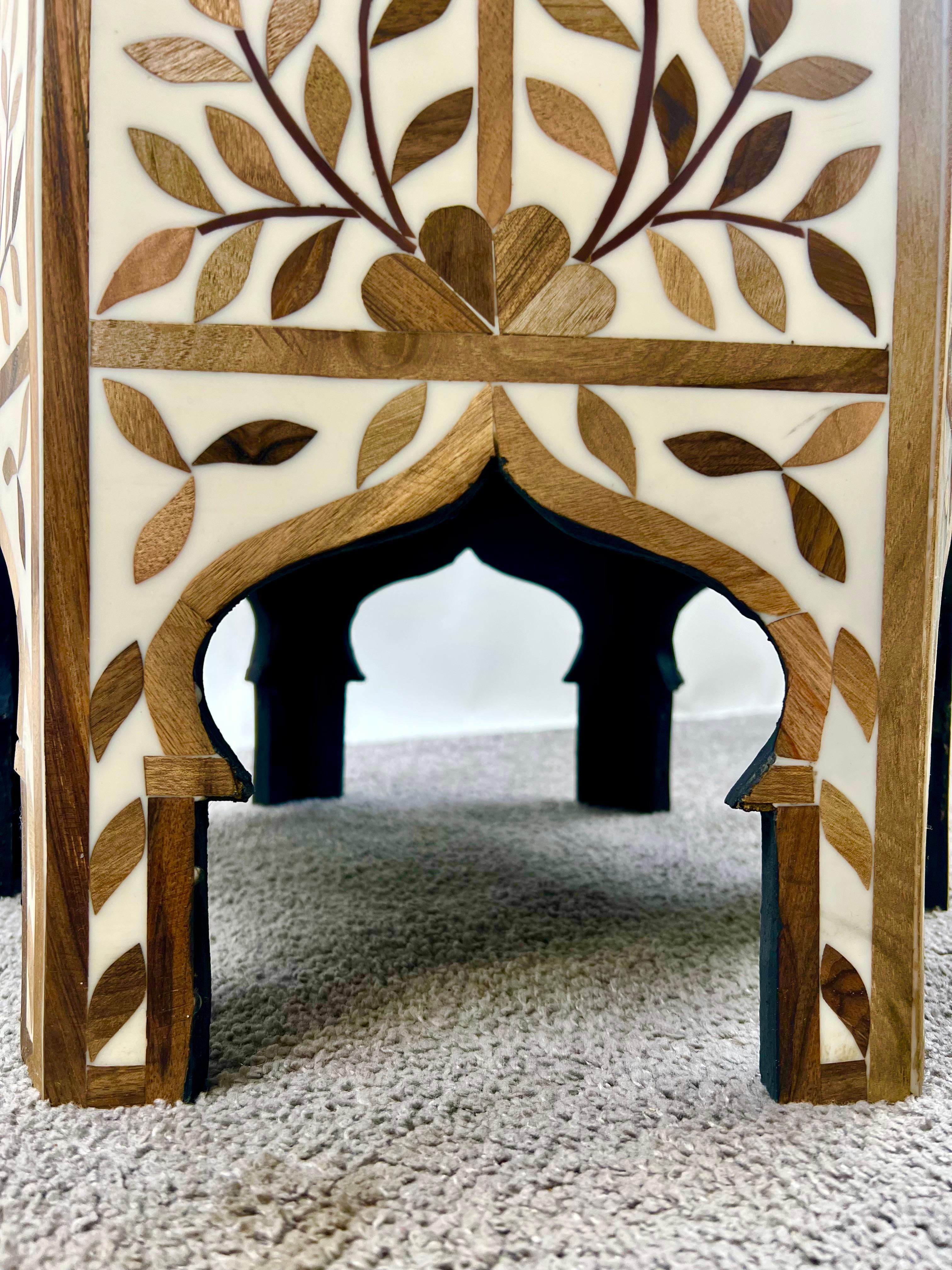 Bohemian Moroccan Boho-Chic Handmade Walnut & Resin Inlay Hexagonal Side or End Table For Sale