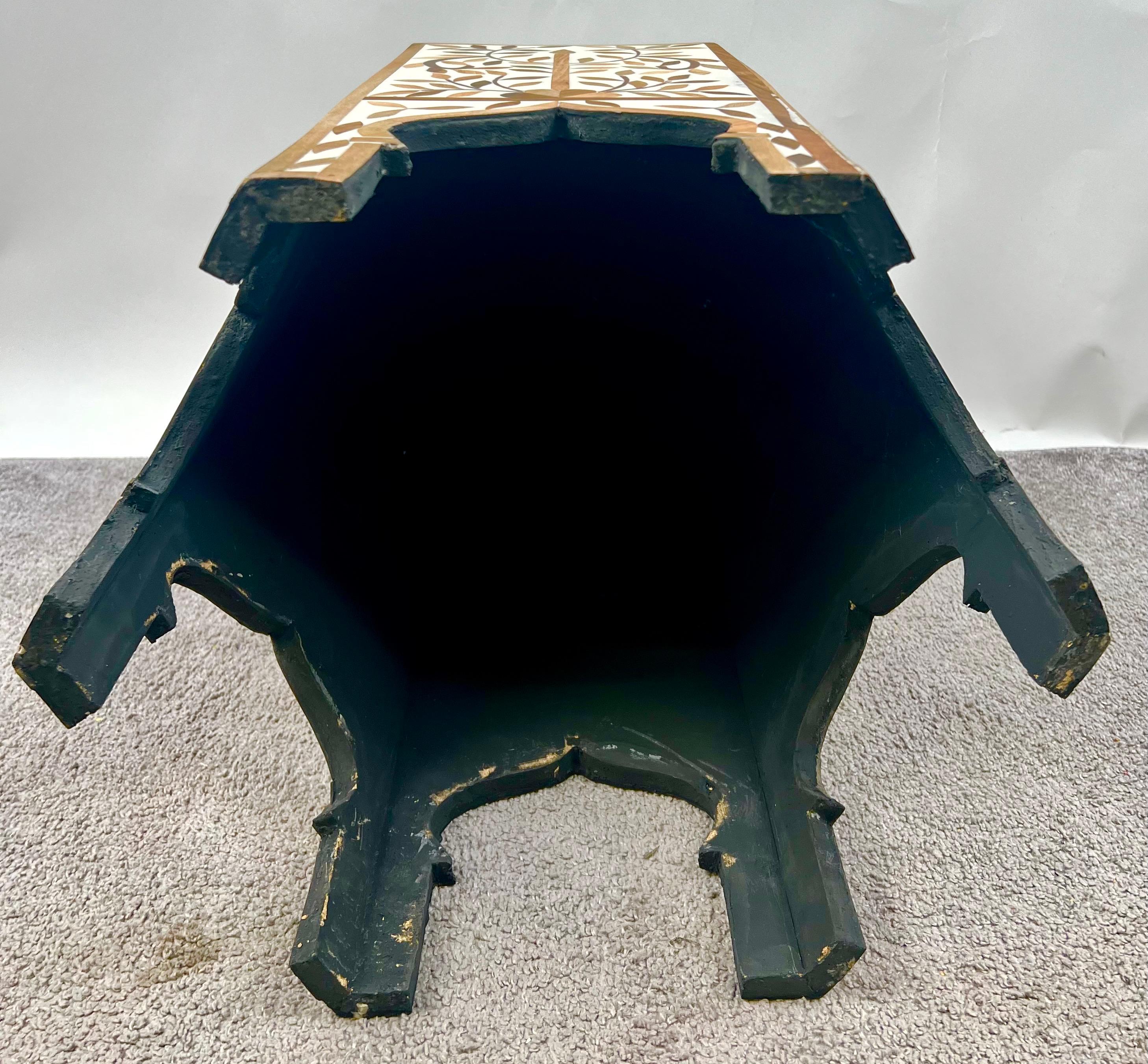Contemporary Moroccan Boho-Chic Handmade Walnut & Resin Inlay Hexagonal Side or End Table For Sale