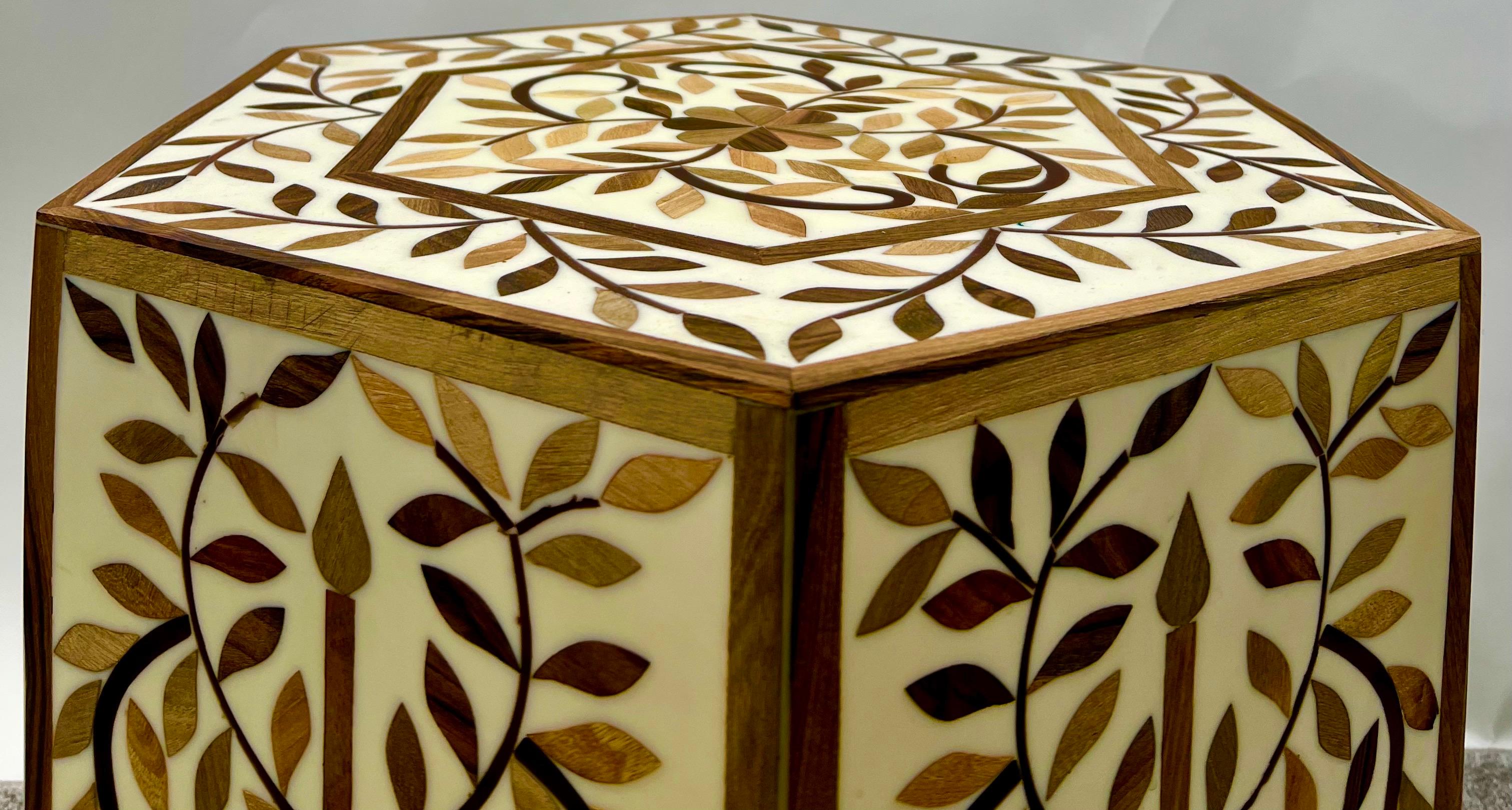 Moroccan Boho-Chic Handmade Walnut & Resin Inlay Hexagonal Side or End Table For Sale 1