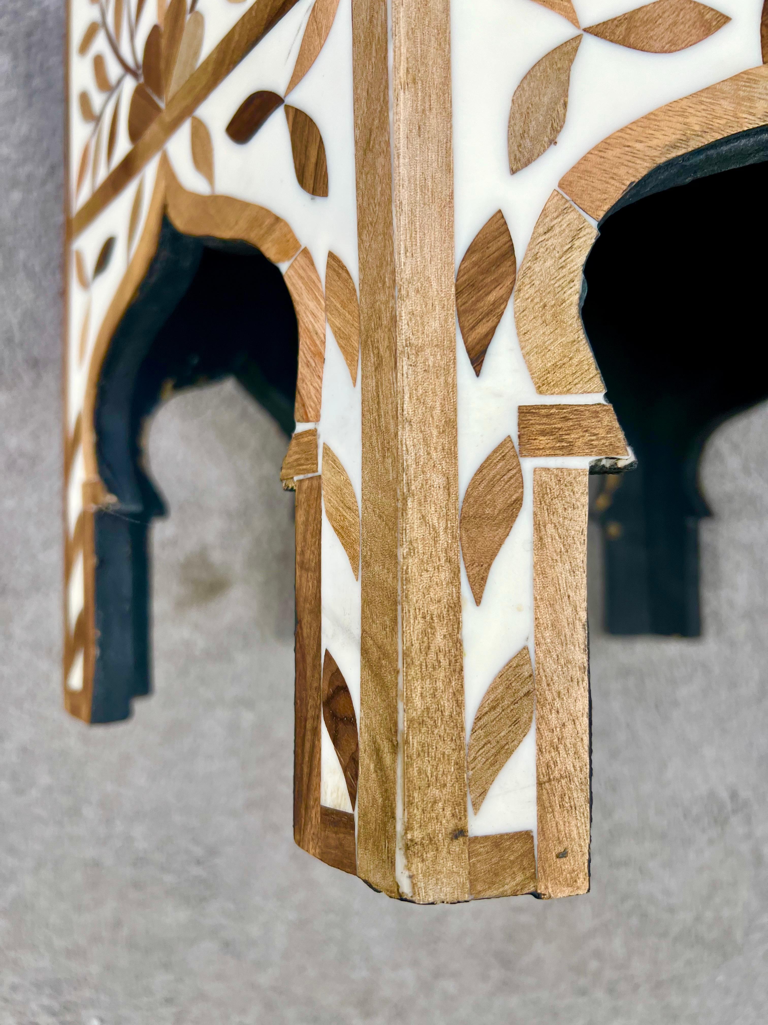Moroccan Boho-Chic Handmade Walnut & Resin Inlay Hexagonal Side or End Table For Sale 2