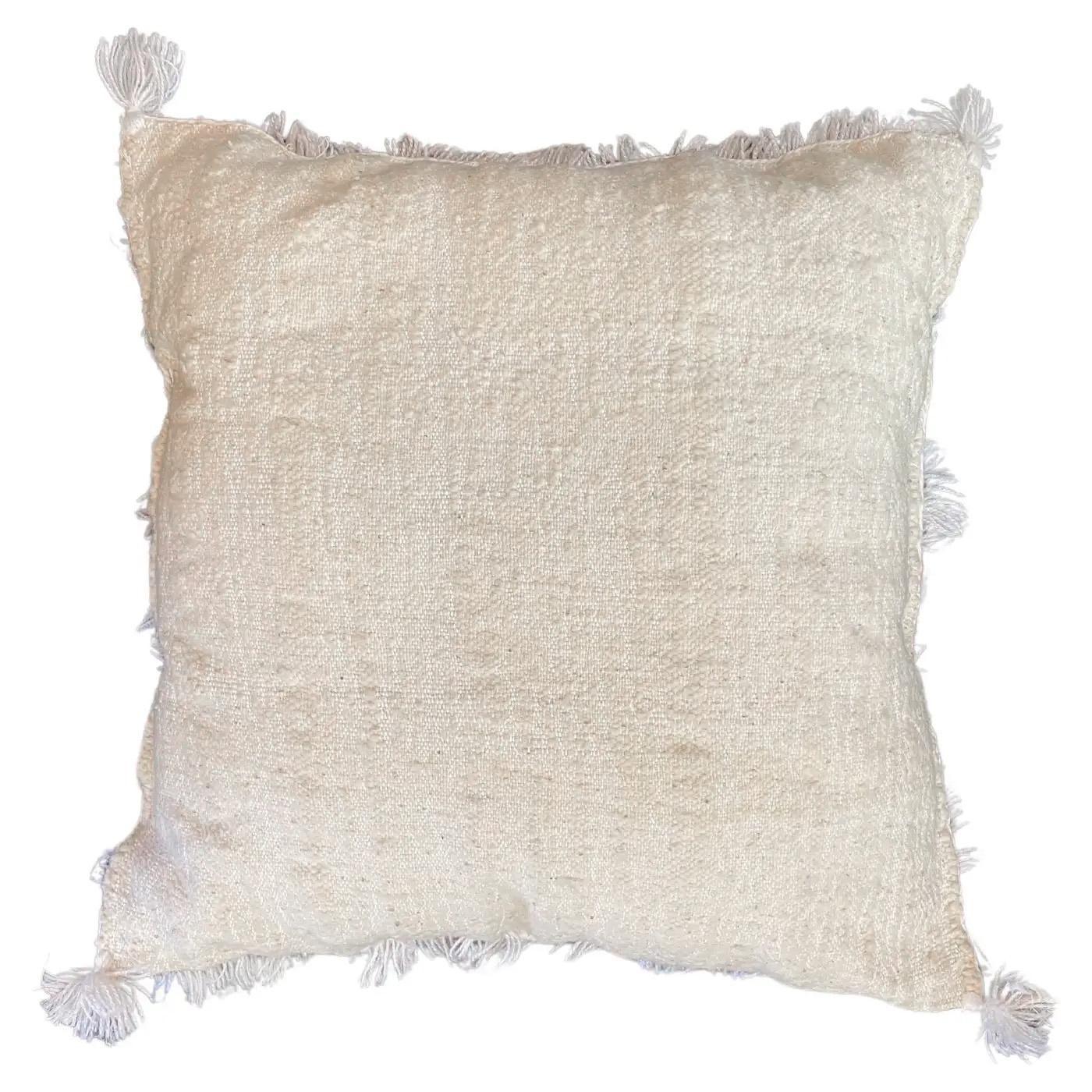 Bohemian Moroccan Boho Chic off - White Handmade Wedding Pillow, a Pair For Sale