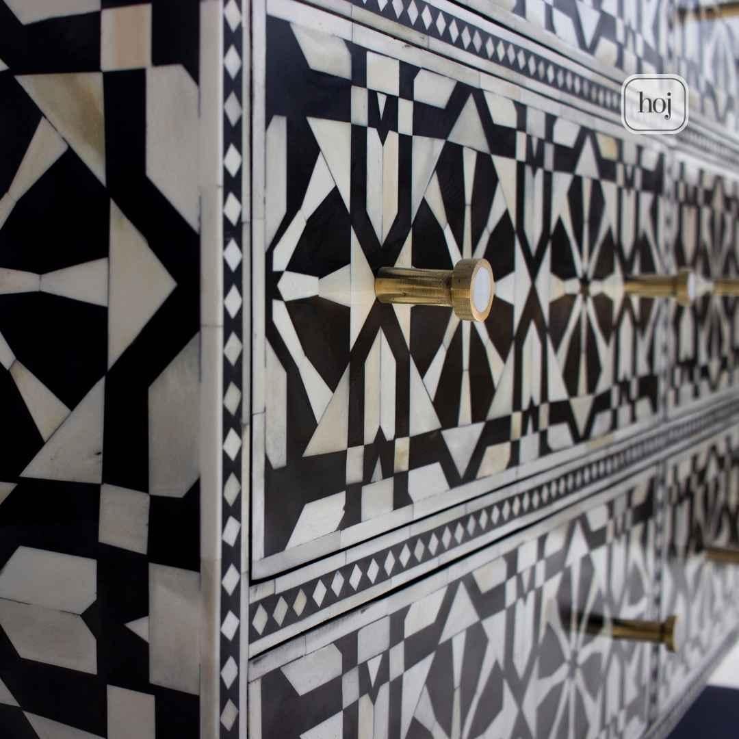 Moroccan Bone Inlay 9 Drawer Dresser, Chest of Drawers by House of Jaipur in vendita 2