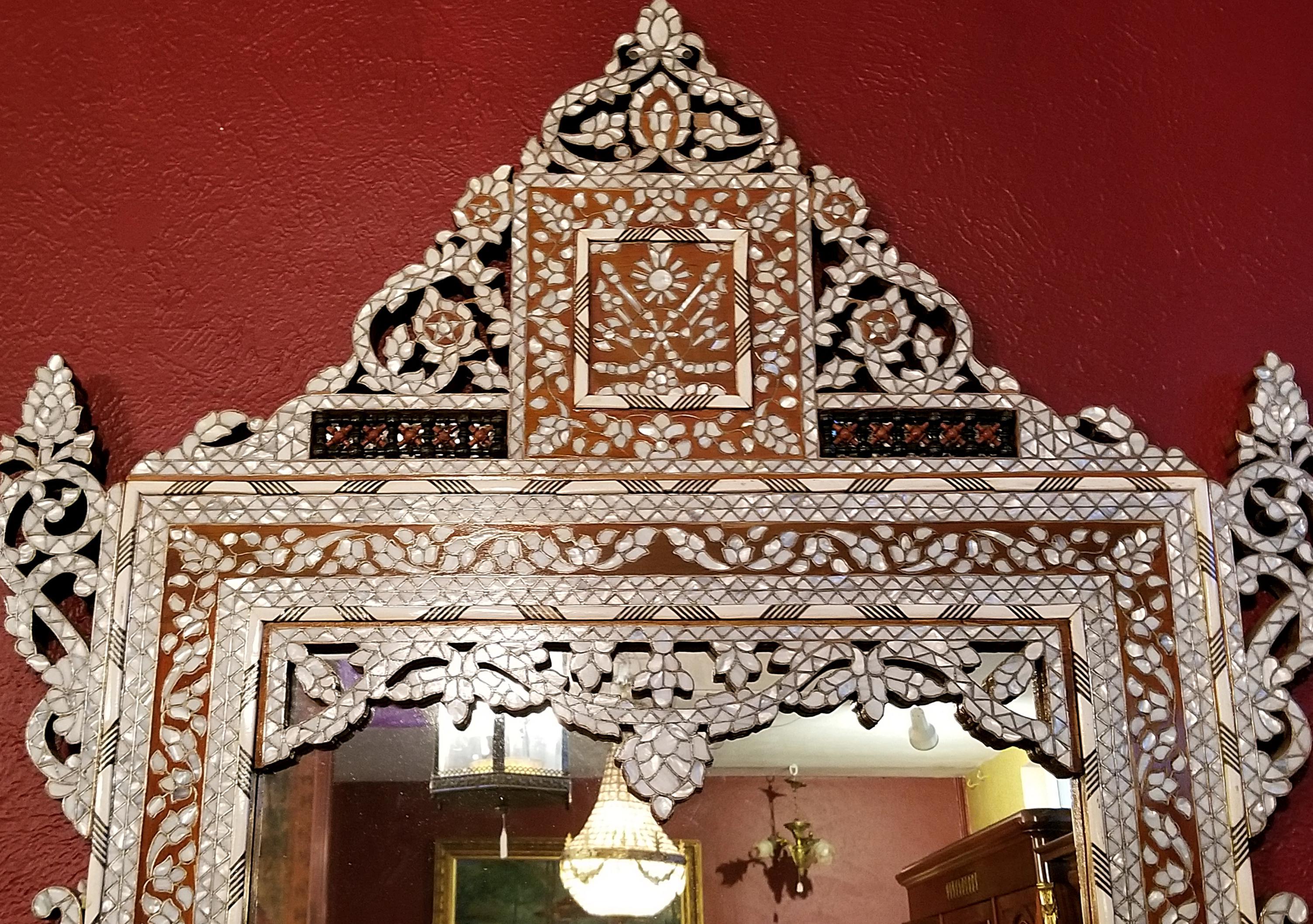 Hand-Crafted Moroccan Bone and Mother of Pearl Inlaid Console Table and Mirror