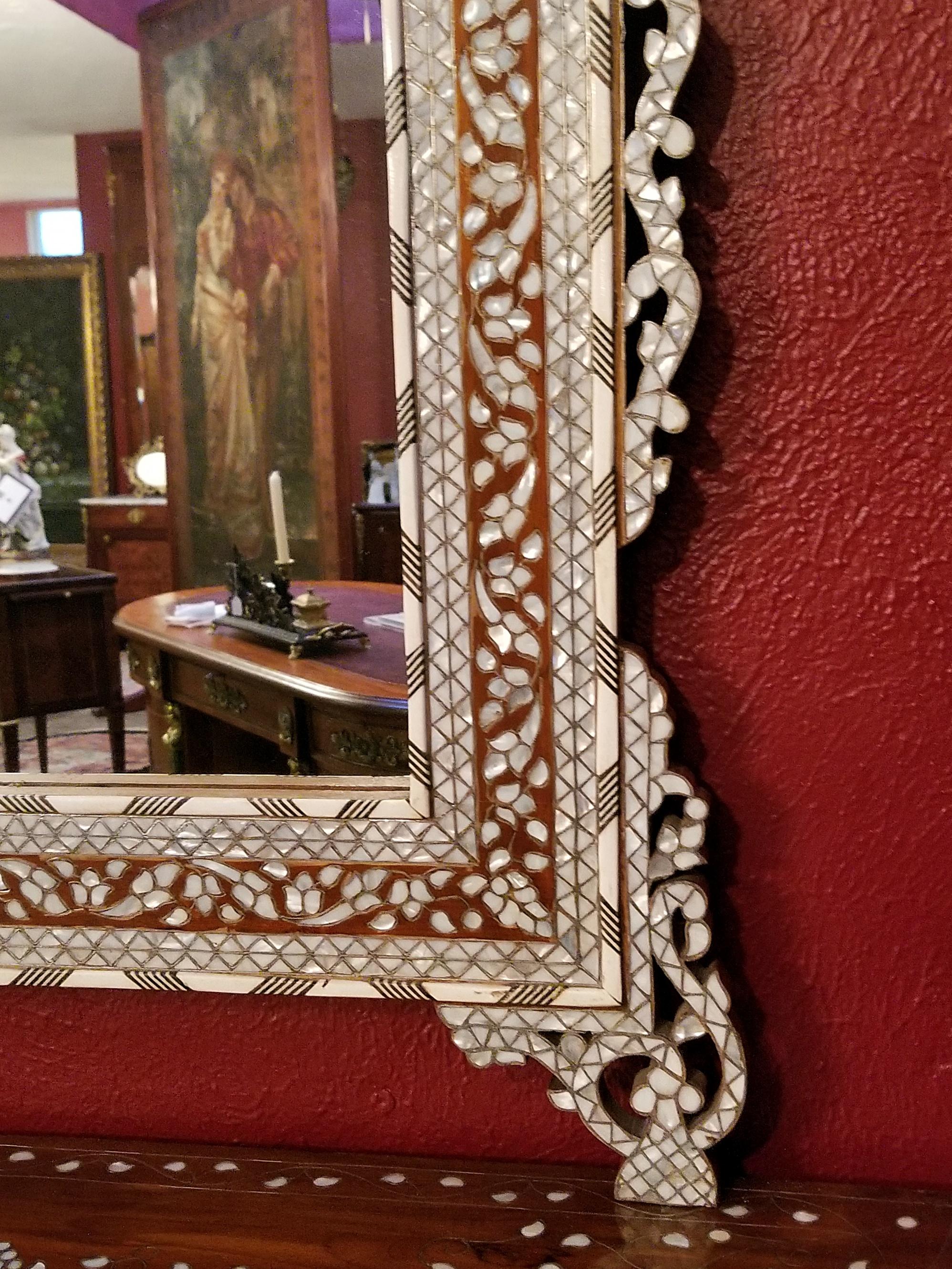 20th Century Moroccan Bone and Mother of Pearl Inlaid Console Table and Mirror