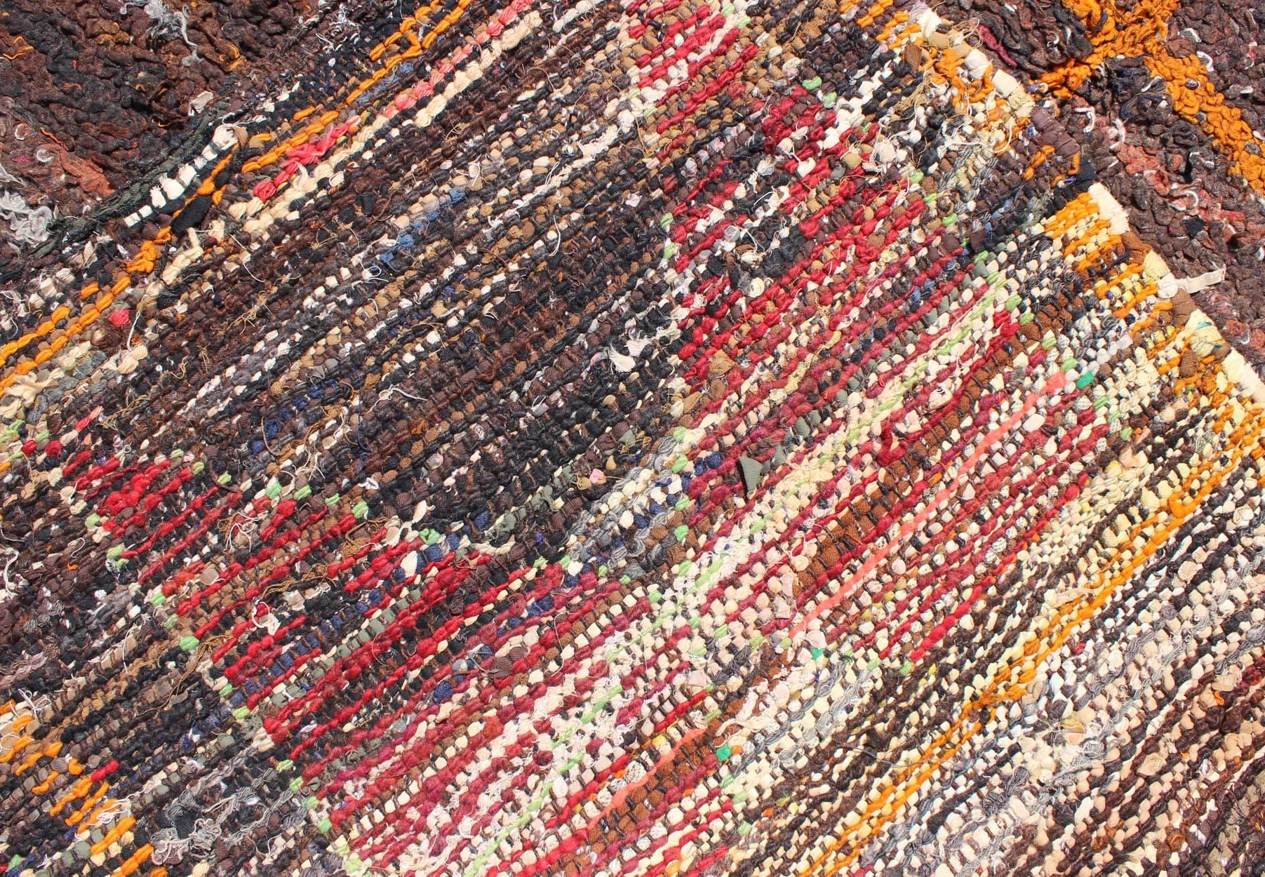 Moroccan Boucherouite Large Rag Rug with Abstract Design in Charcoal and Brown For Sale 5