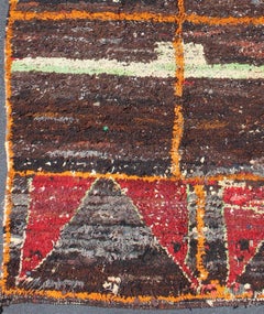 Moroccan Boucherouite Large Rag Rug with Abstract Design in Charcoal and Brown