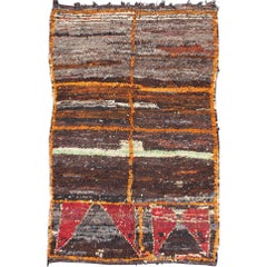 Retro Moroccan Boucherouite Large Rag Rug with Abstract Design in Charcoal and Brown