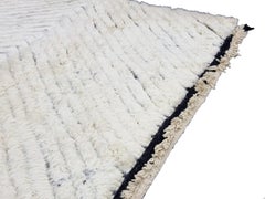 Moroccan Boujaad Black and White Striped Rug