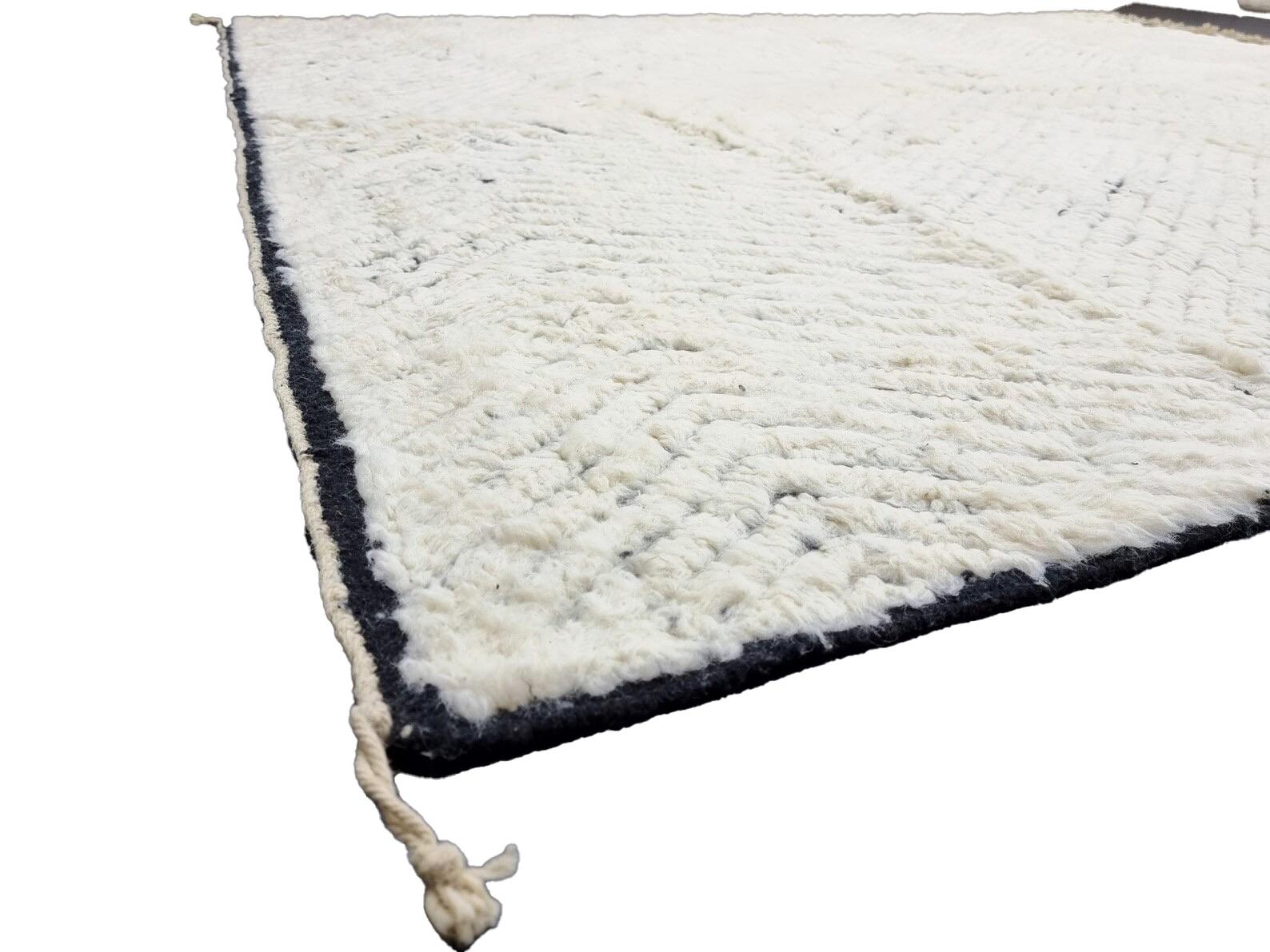 Hand-Woven Moroccan Boujaad Black and White Striped Rug For Sale