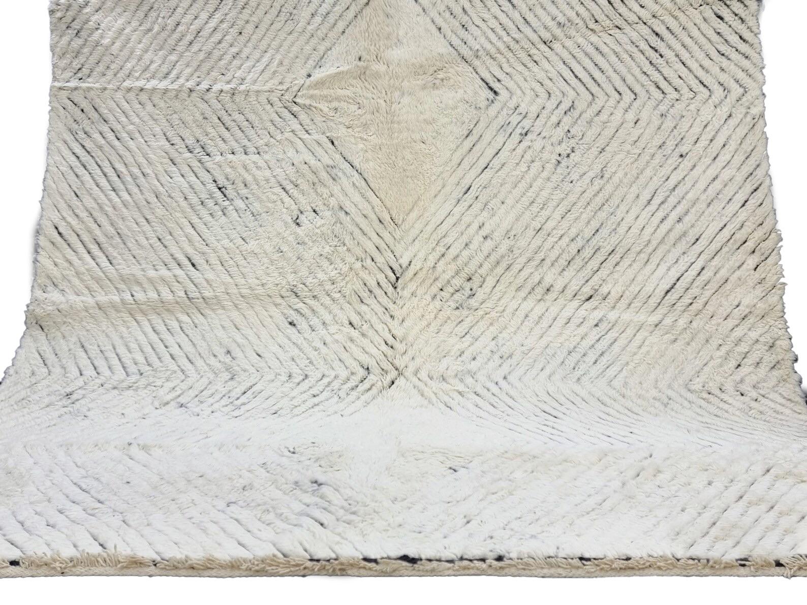 Wool Moroccan Boujaad Black and White Striped Rug For Sale