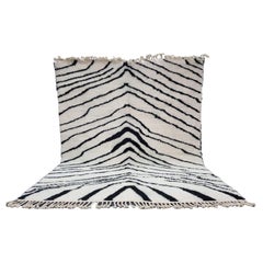 Moroccan Boujaad Rug in Black and White Stripes