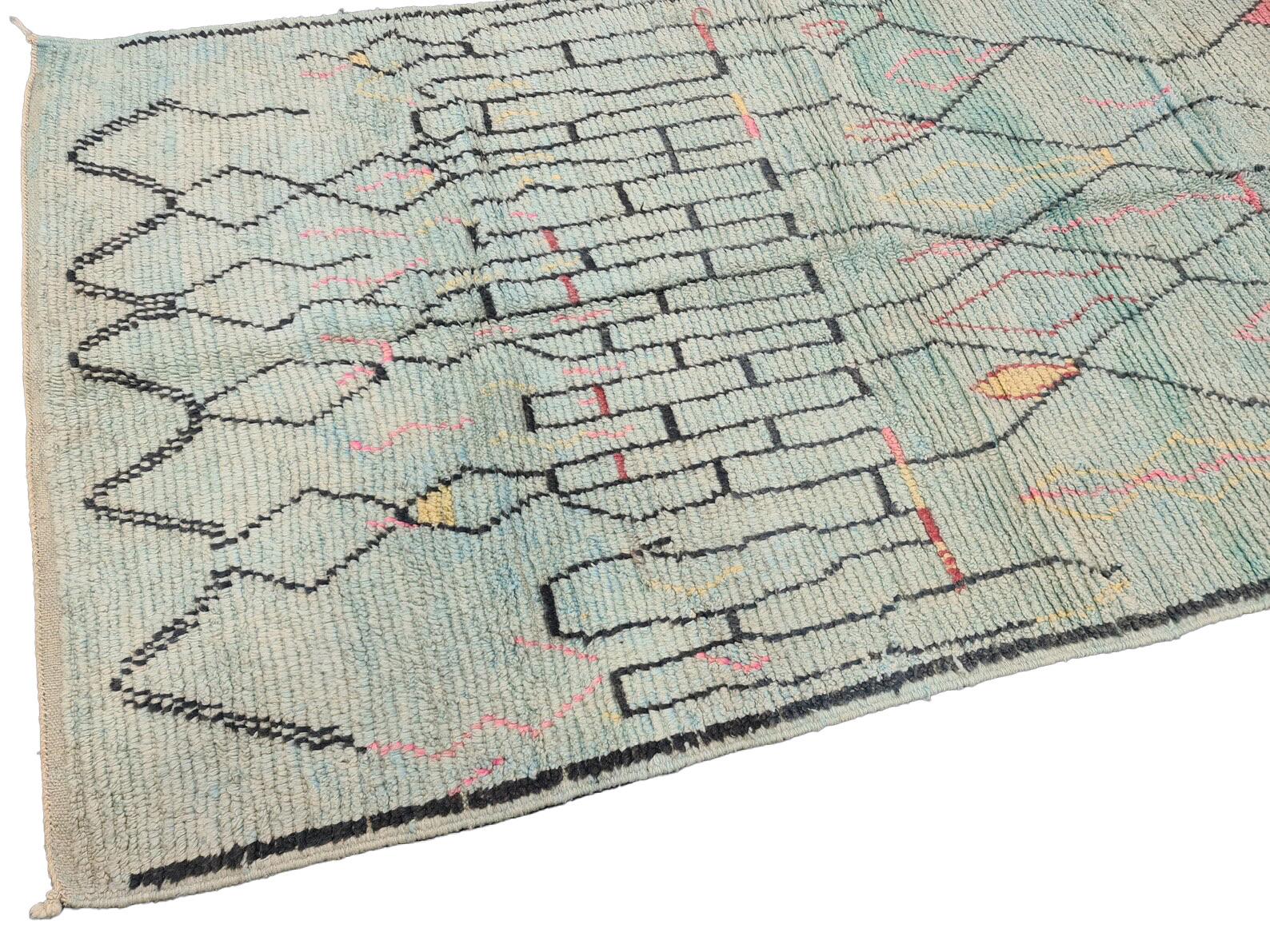 Moroccan Boujaad Rug in Faded Blue with Abstract Patterns For Sale 1