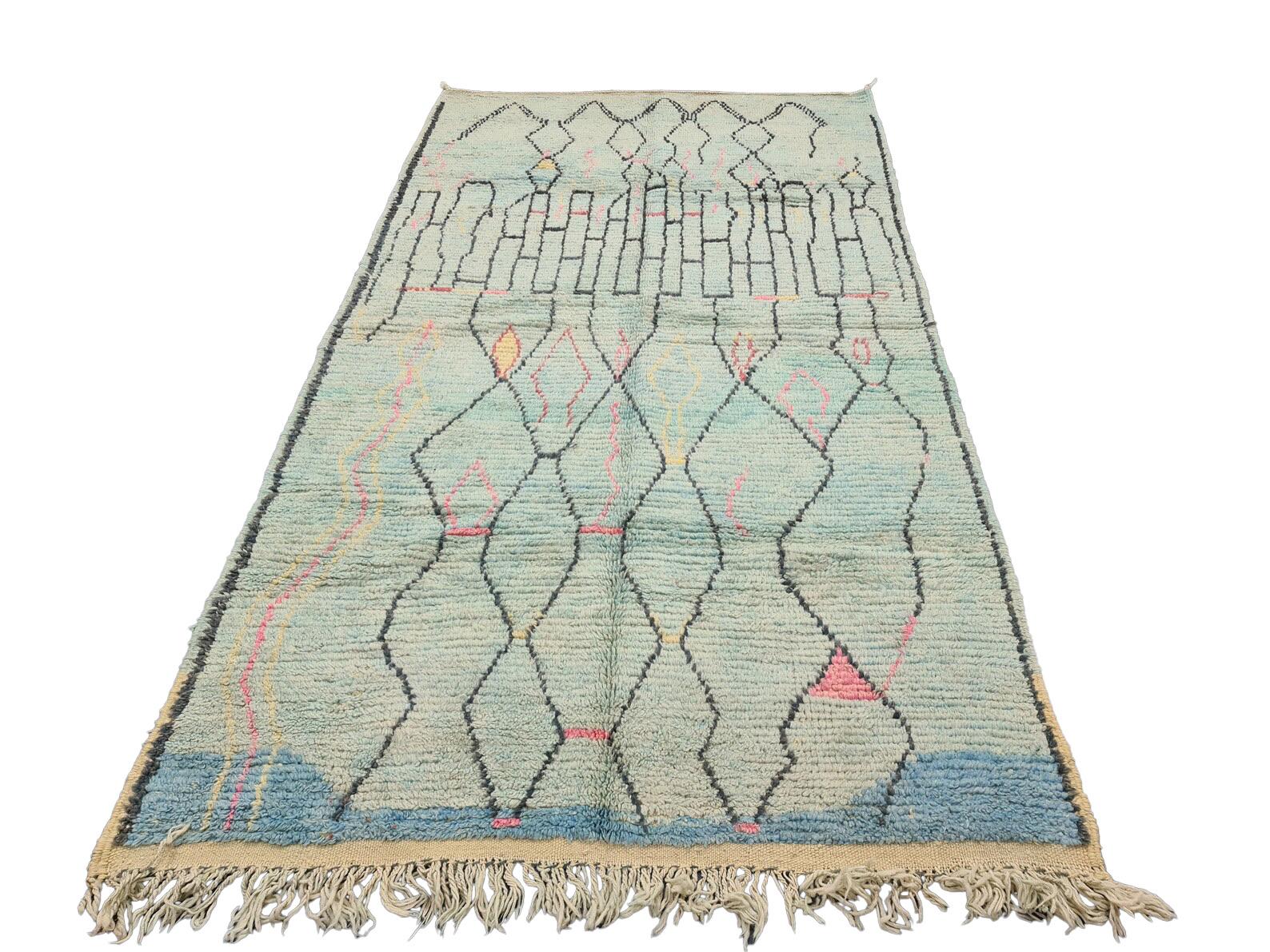 Moroccan Boujaad Rug in Faded Blue with Abstract Patterns For Sale 2