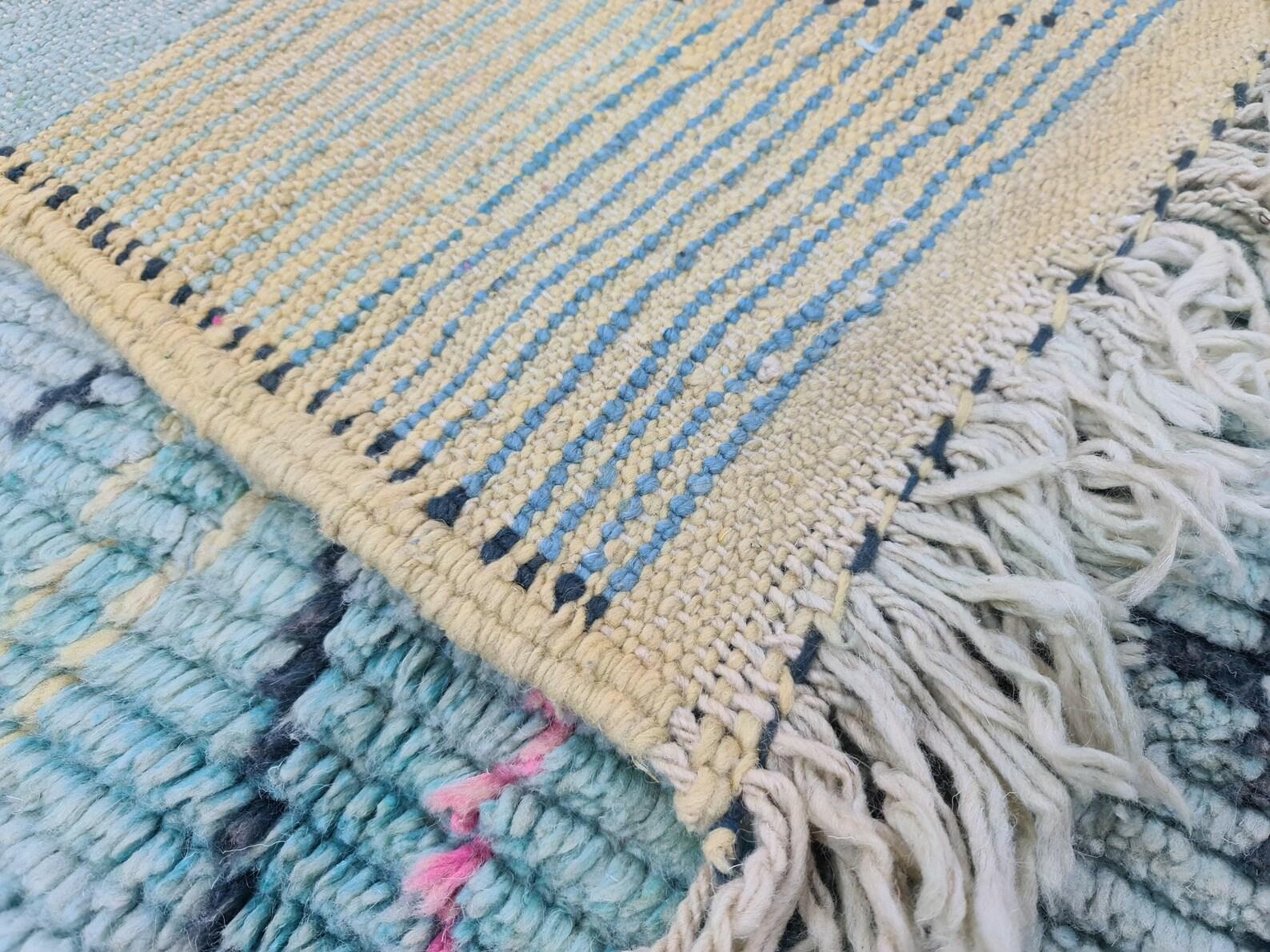 Moroccan Boujaad Rug in Faded Blue with Abstract Patterns For Sale 3