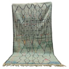 Moroccan Boujaad Rug in Faded Blue with Abstract Patterns
