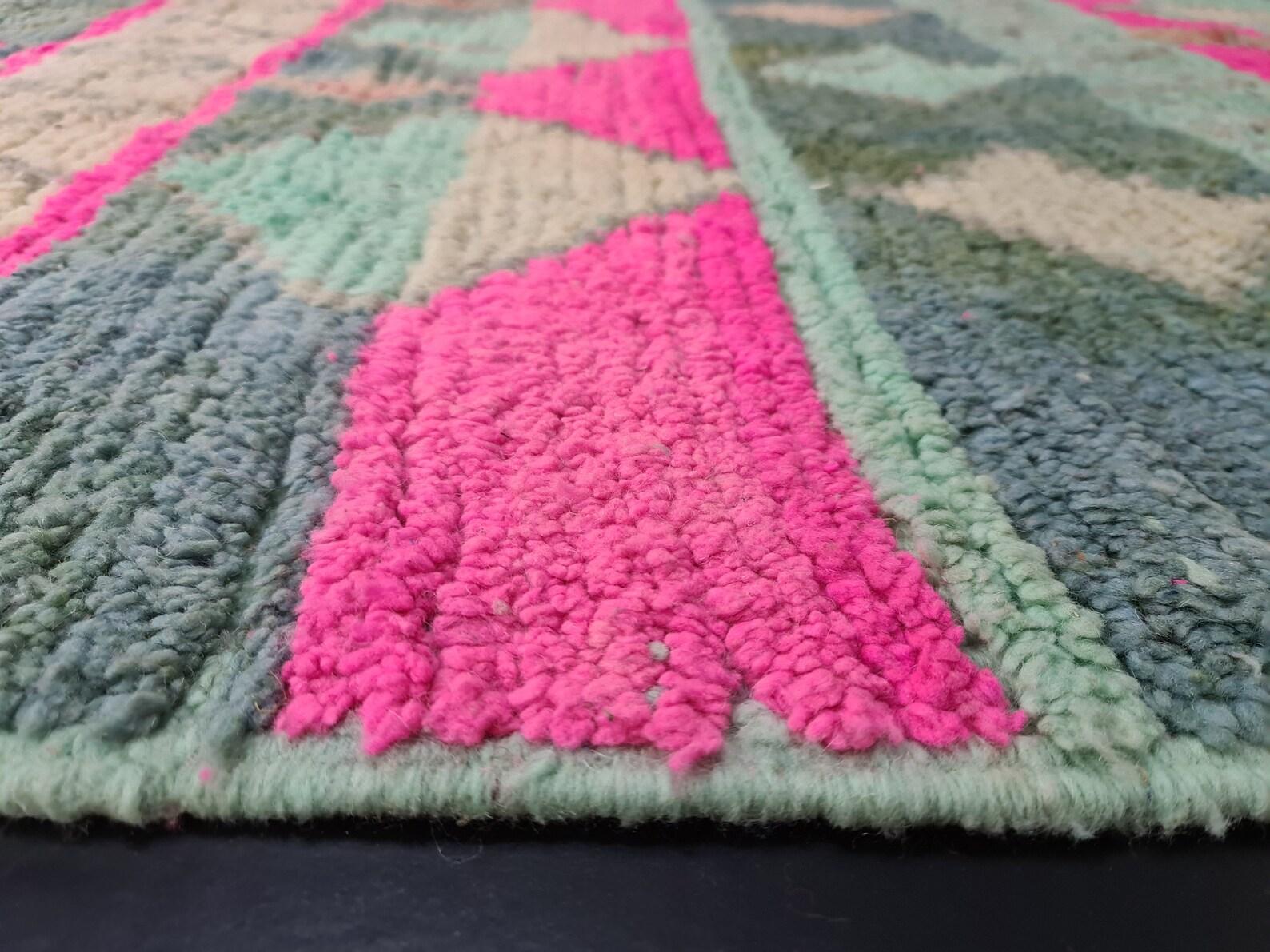 Contemporary Moroccan Boujaad Rug in Green Geometric Patterns For Sale