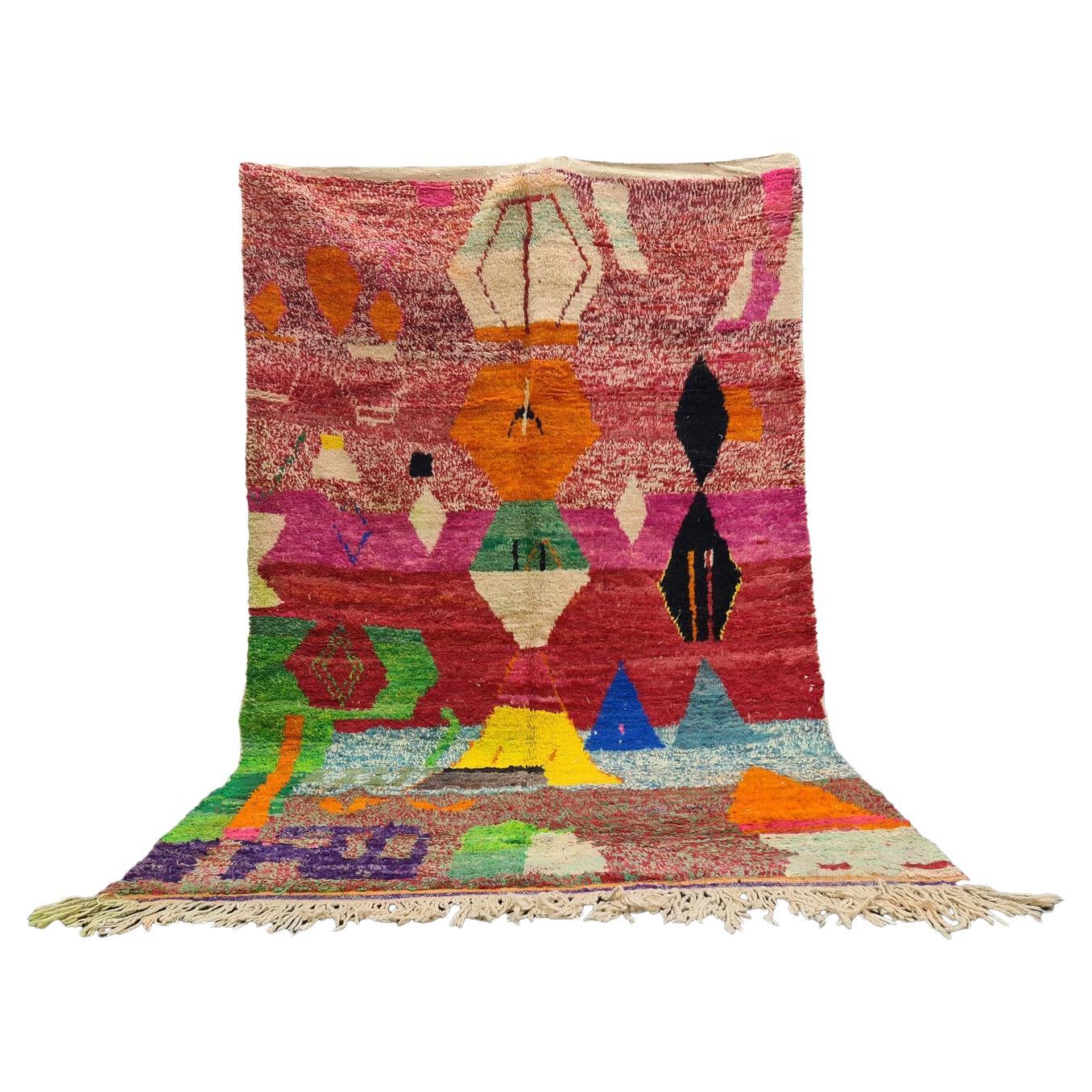 Moroccan Boujaad Rug in Multi-colored Geometric Designs For Sale