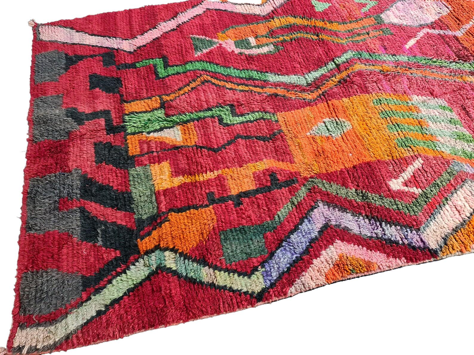 Hand-Woven Moroccan Boujaad Rug in Multicolored Geometric Shapes For Sale