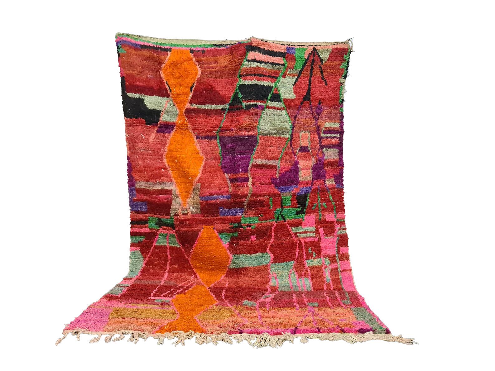 Moroccan Boujaad Rug in Multicolored Geometric Shapes In Excellent Condition For Sale In Los Angeles, CA